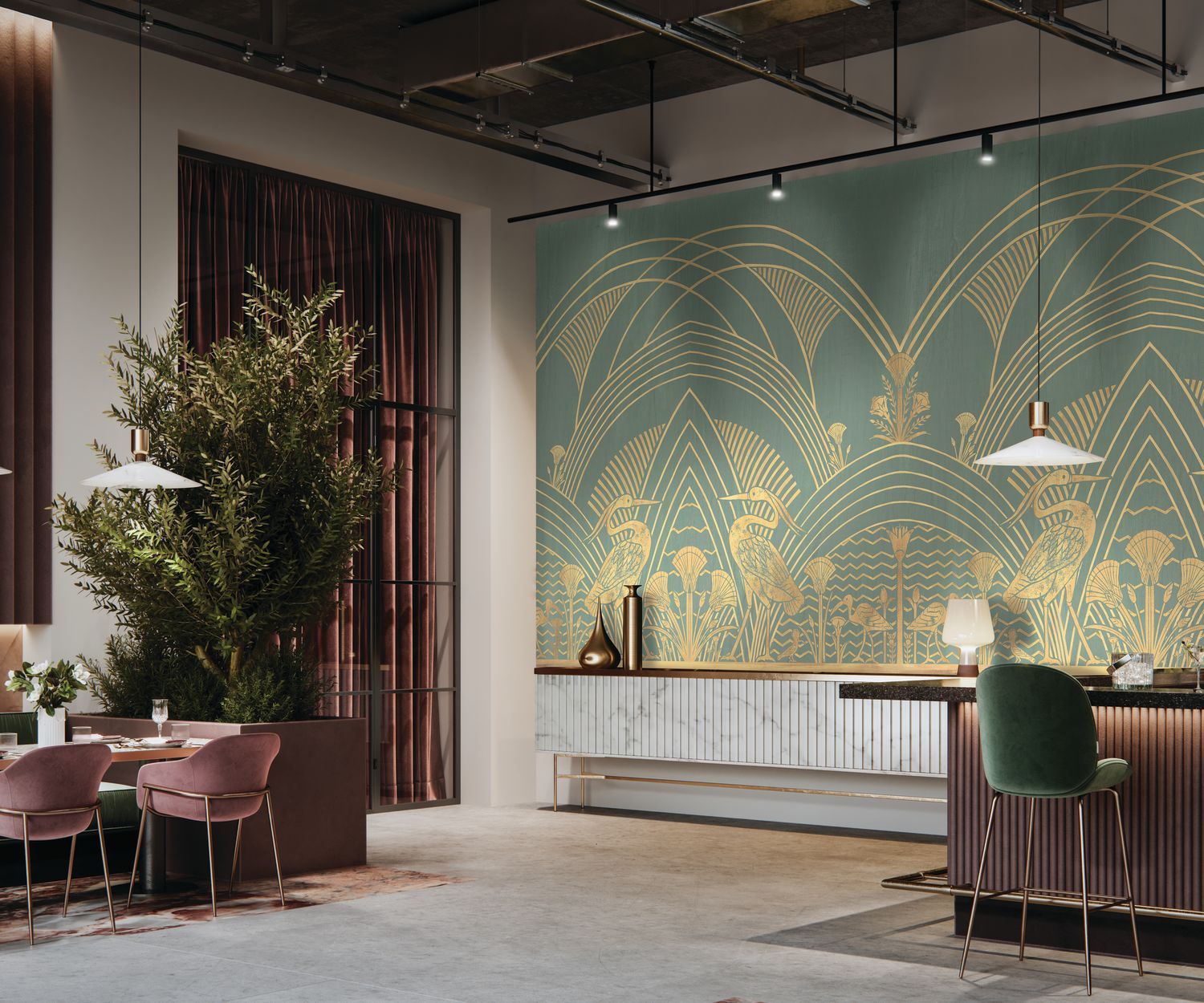 Beige ELEPHANTINE Mural with Gold