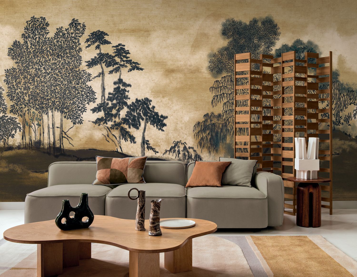 KORAKU Japanese Garden Brown Mural