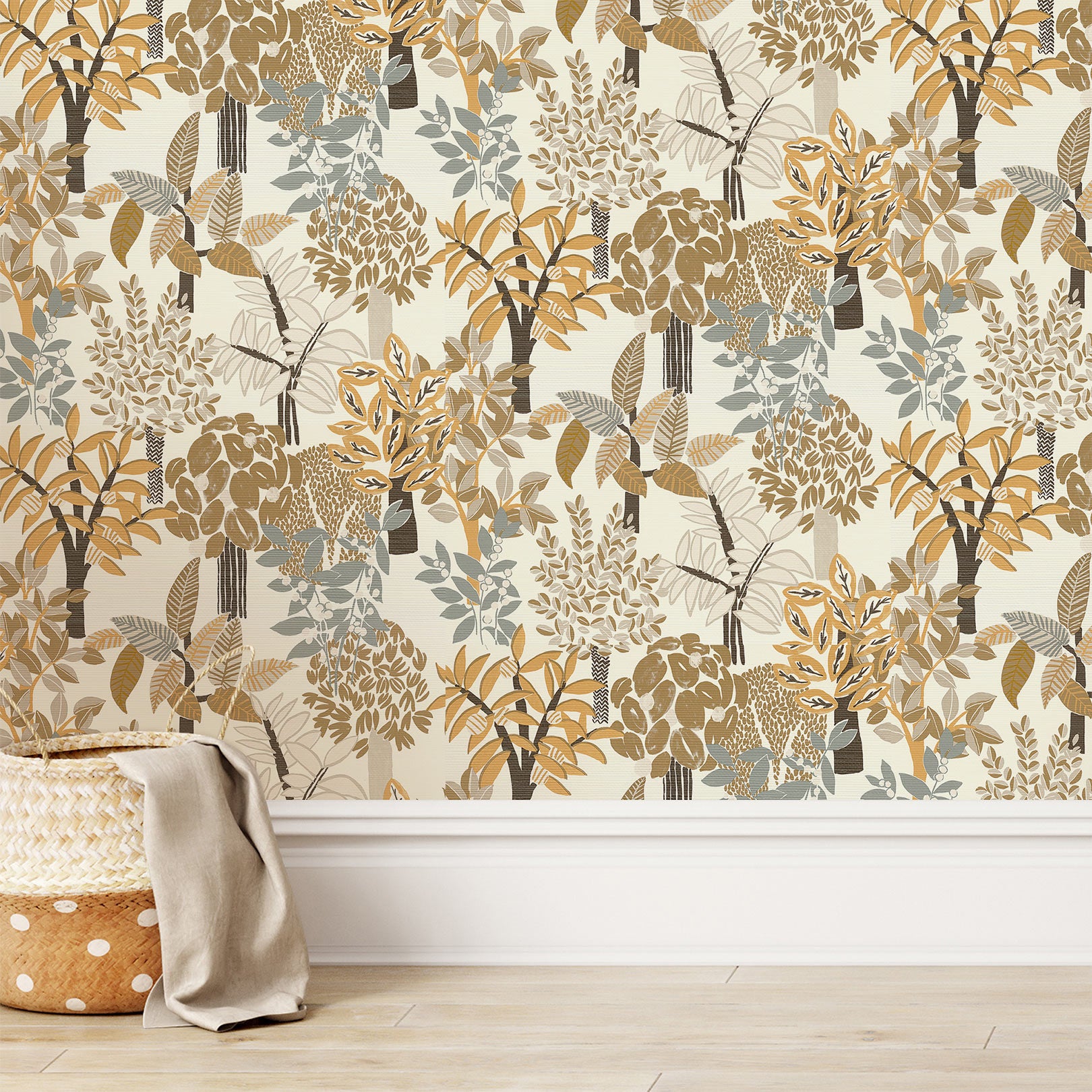 Structural wallpaper with a botanical motif PERADENIYA - WHITE/BROWN