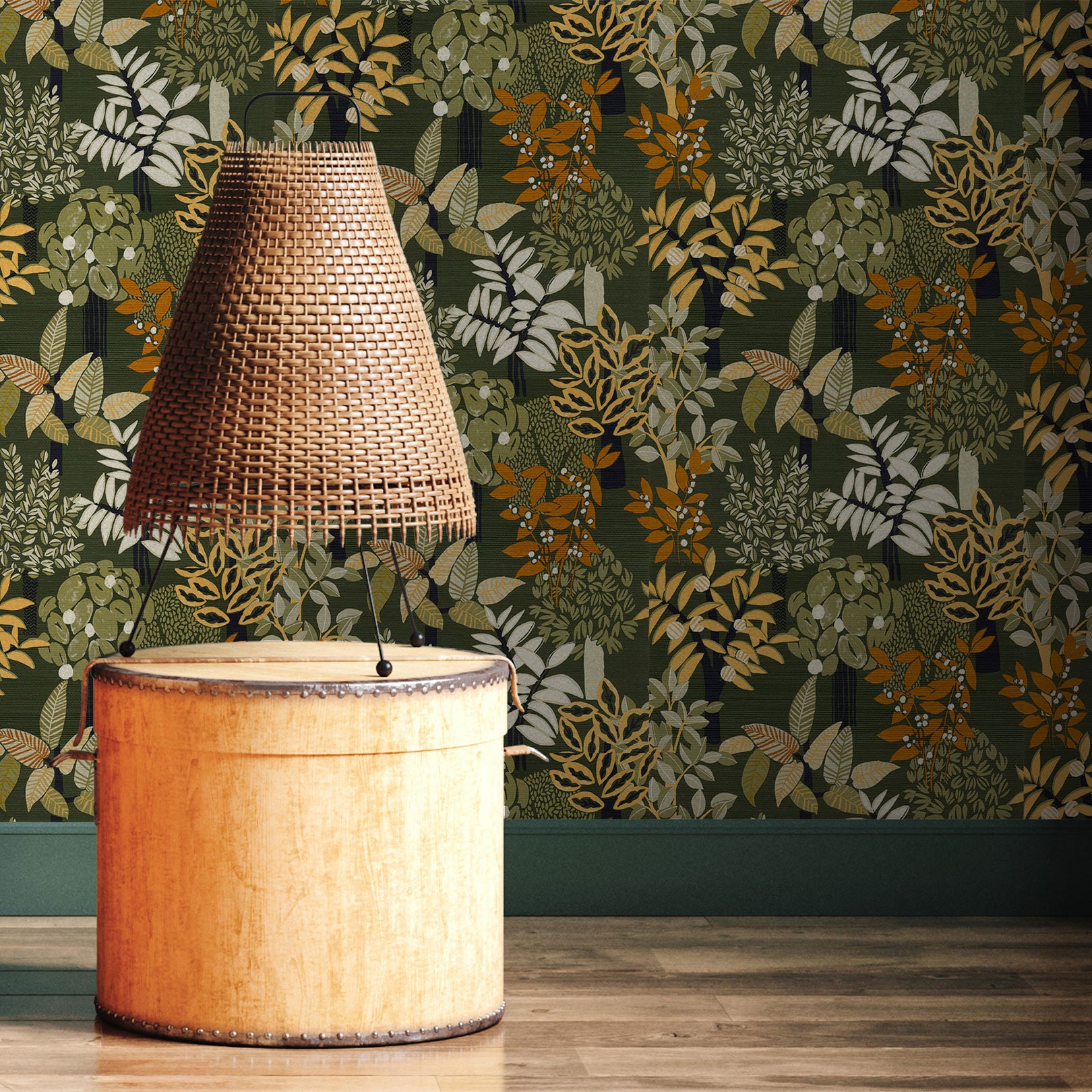 Structural wallpaper with a plant motif PERADENIYA - KAKI/PAILLE khaki with straw