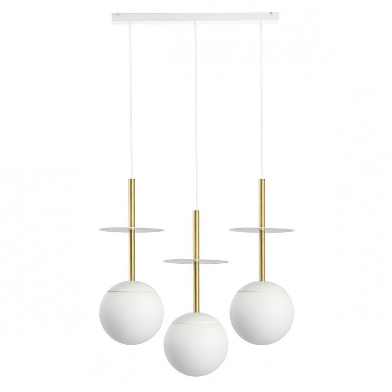 Lampa wisząca PLAAT 3L biała z mosiądzem Ummo