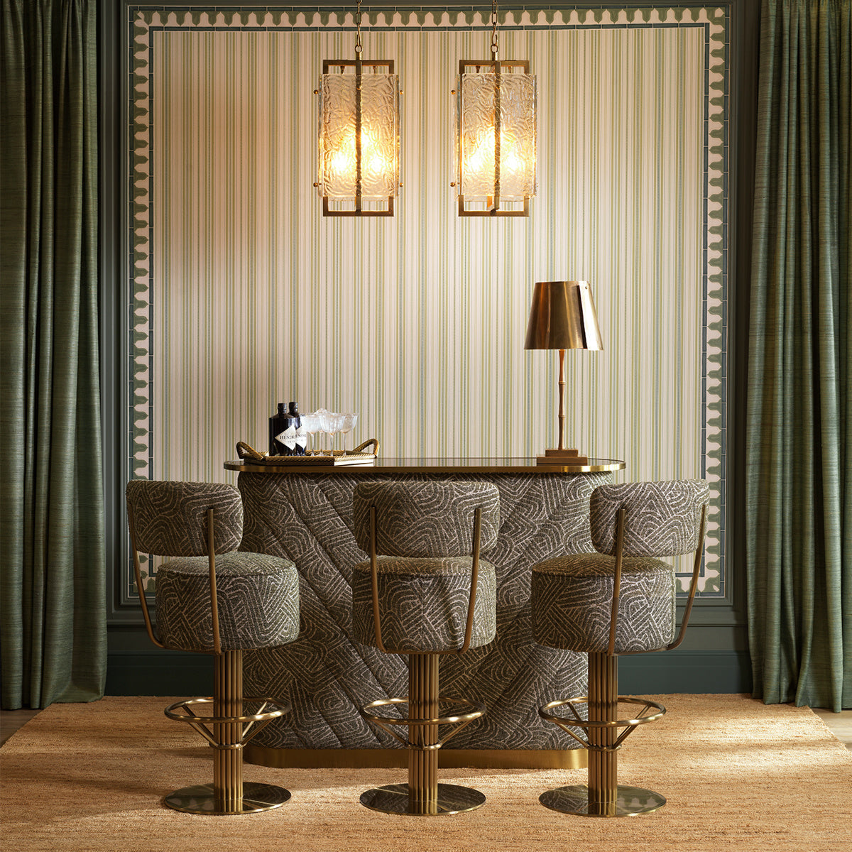 CARLETON Green Stool with Gold Base