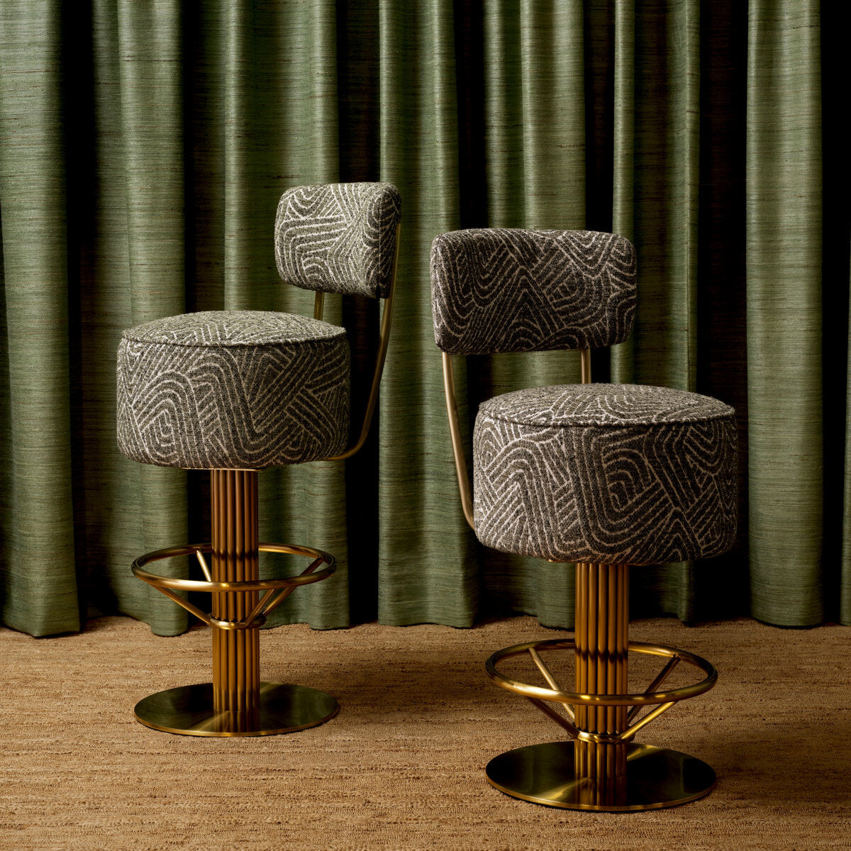 Low stool CARLETON green with a gold base