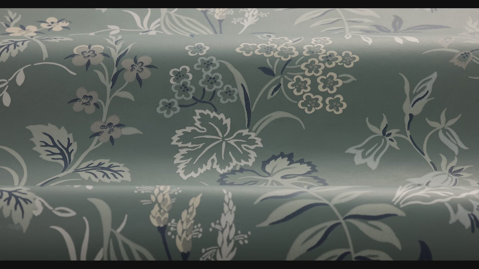 Folklore Plant Motif Wallpaper in Muted Green