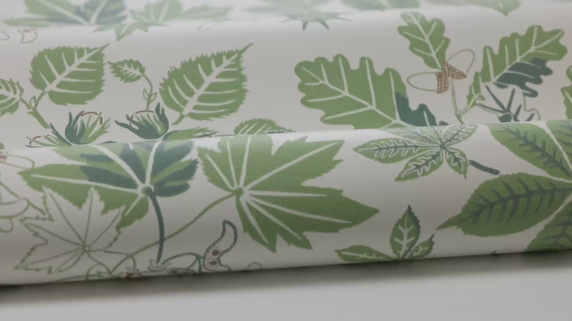 Cream and Green Leaf Patterned Wallpaper ARBORETUM