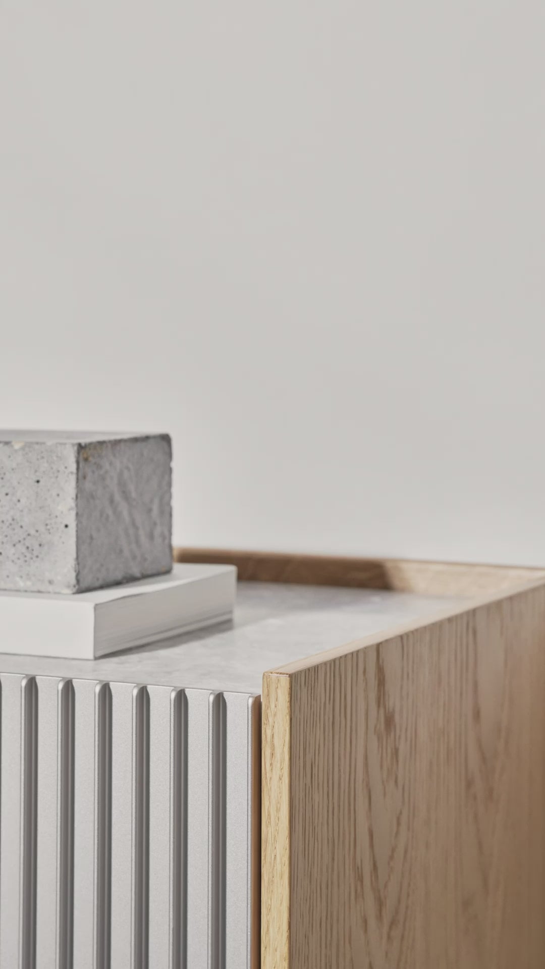 H1 oak veneer sideboard with gray marble