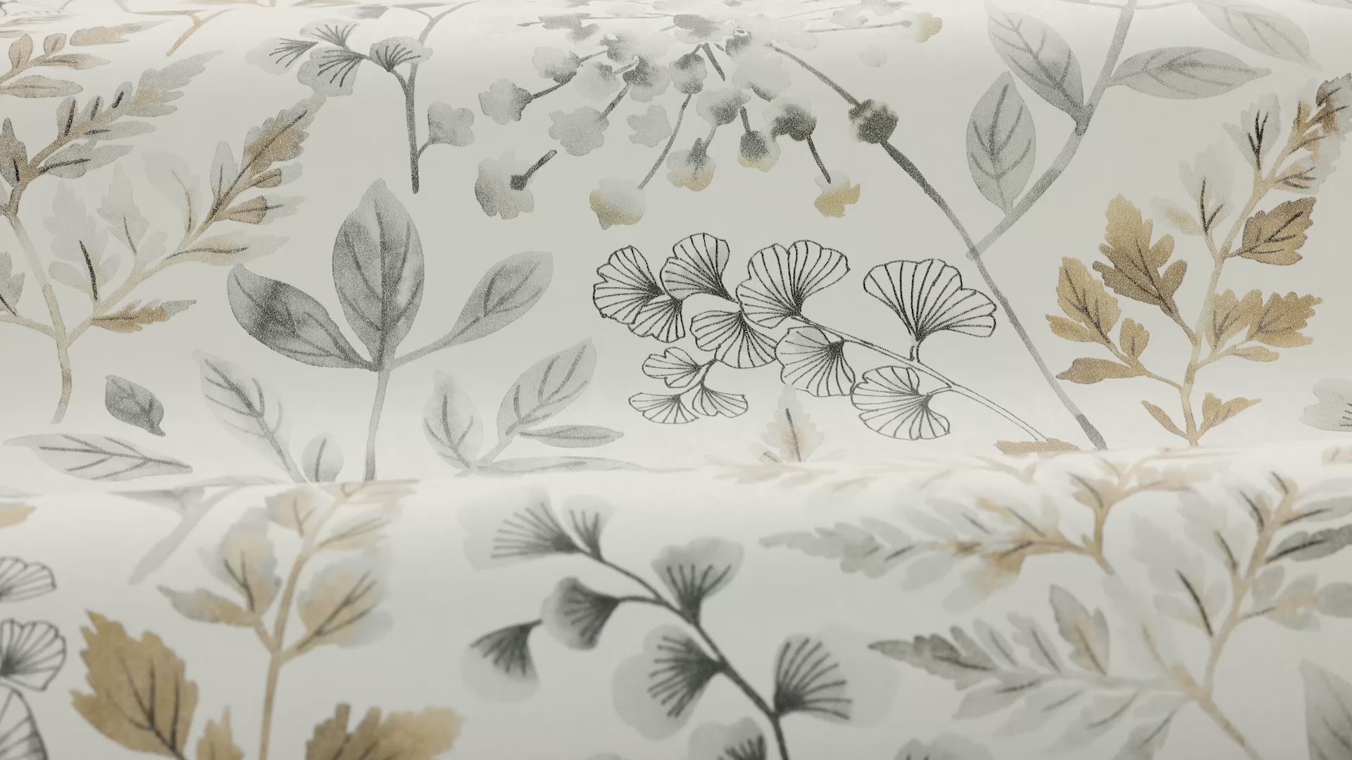 Non-woven paper wallpaper with a plant pattern SIGRID in beige with green