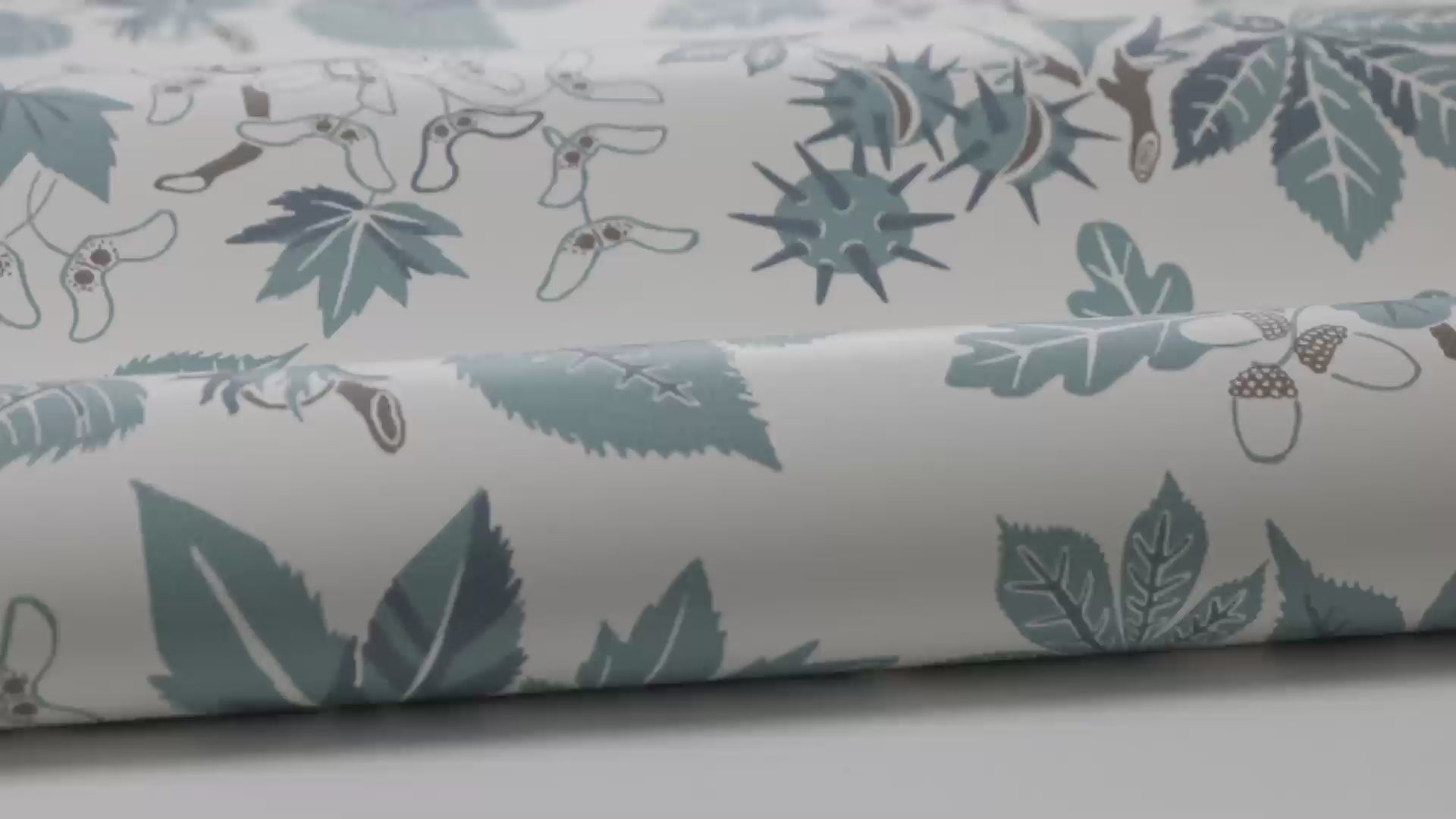 Cream floral leaf wallpaper ARBORETUM with blue accents