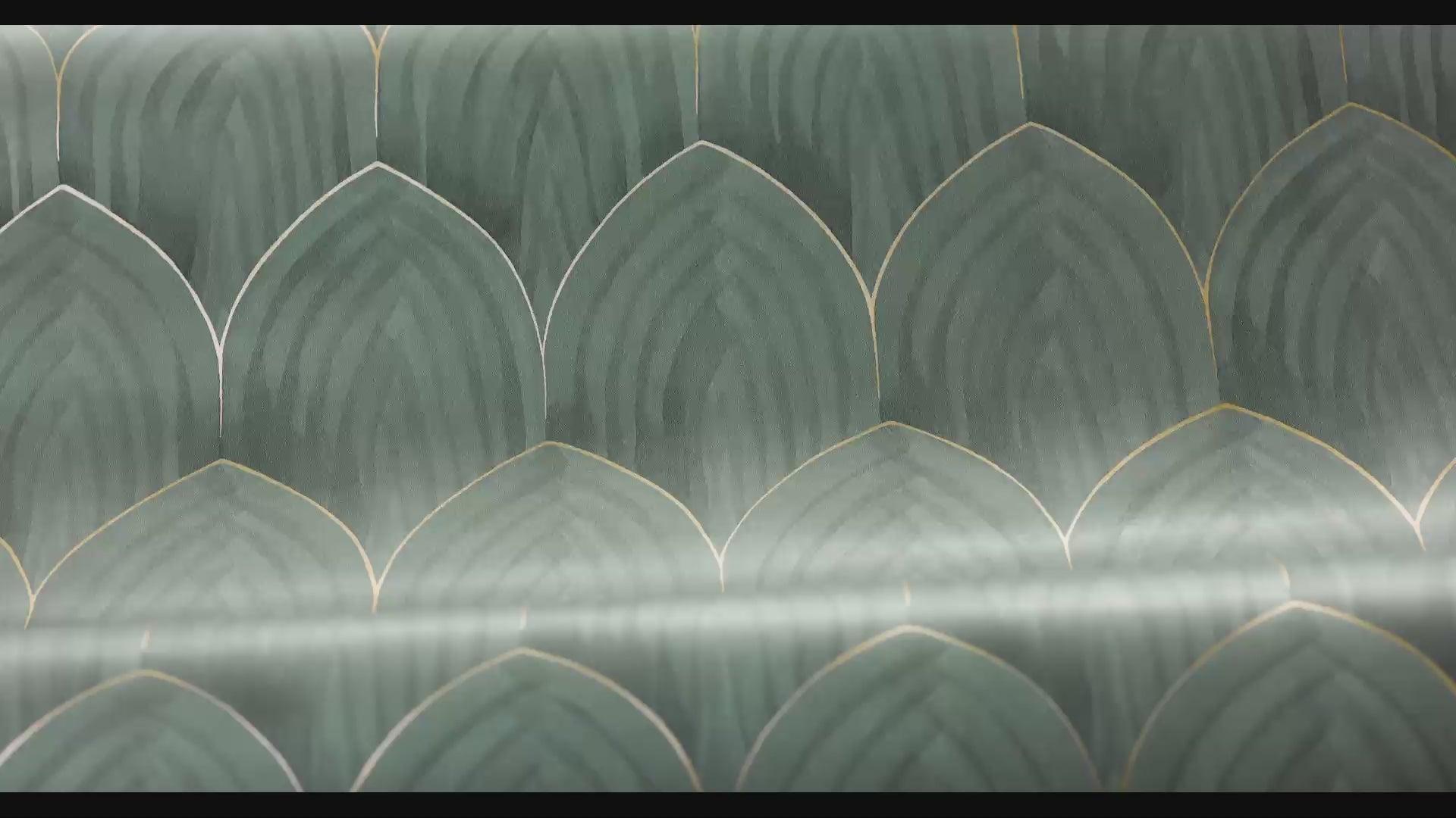 Wallpaper with a geometric pattern of arches GOLDEN ARCHES green