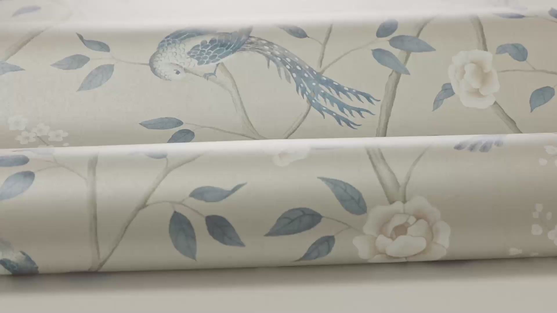 Vlies-Tapete mit Pflanzenmuster PARADISE BIRDS dunkelbeige mit Blau