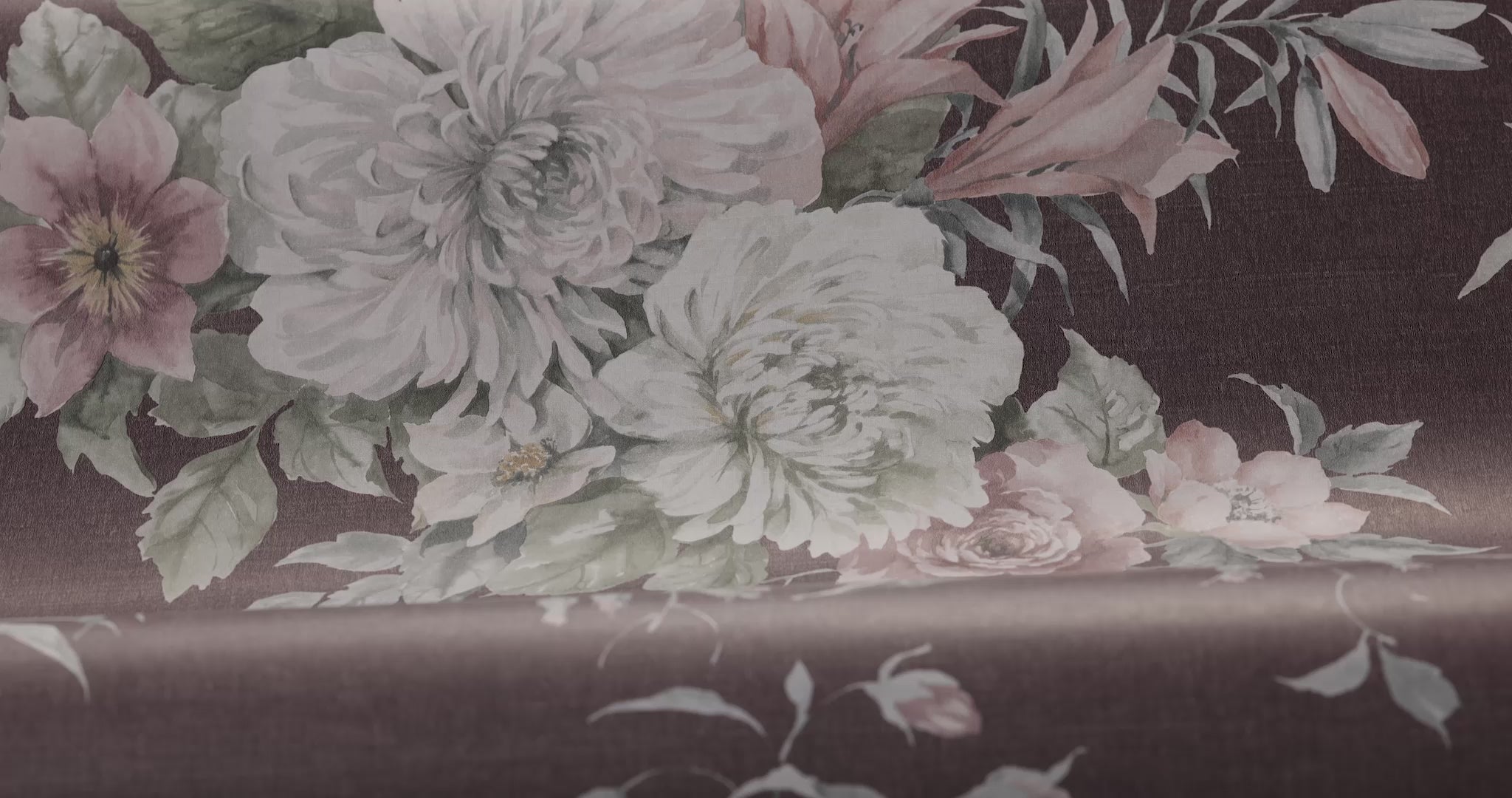 Vlies-Tapete mit pflanzlichem Muster FLORAL CHARM burgunderrot mit Weiß