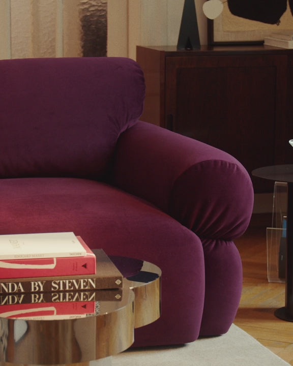 Beige Velvet Sofa for Four - OPHELIA