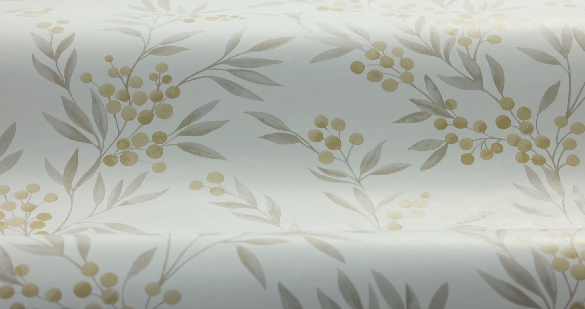 Forest Berries Floral Wallpaper in White and Gray