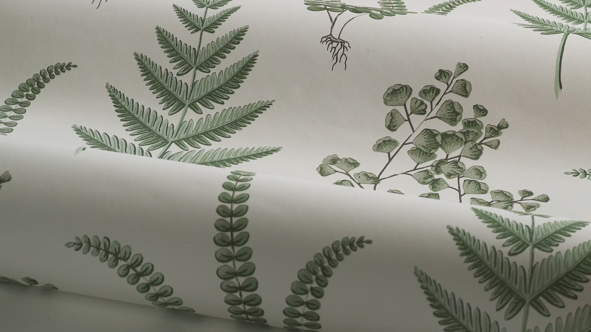 Herba White and Green Leafy Plant Motif Wallpaper
