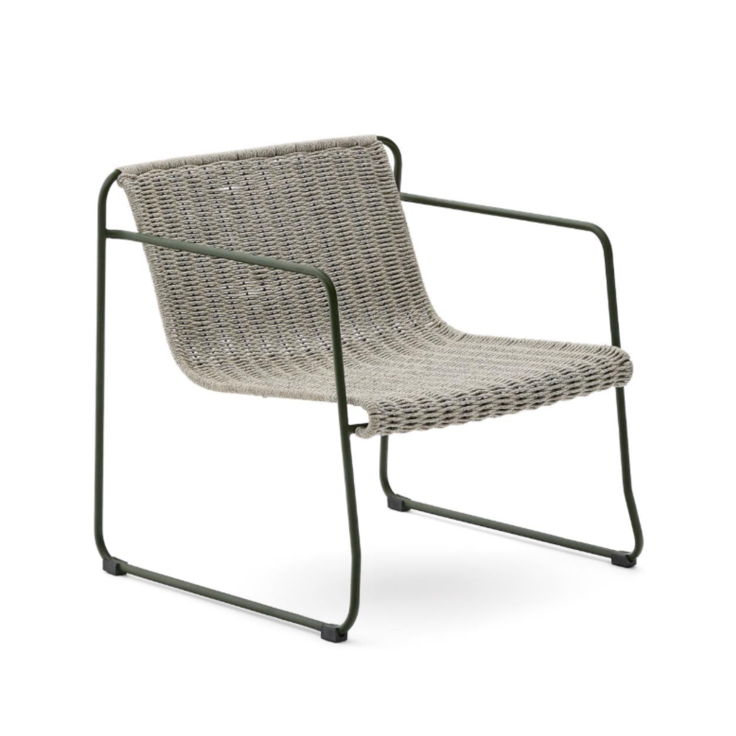 Maurina gray external armchair with a green steel base