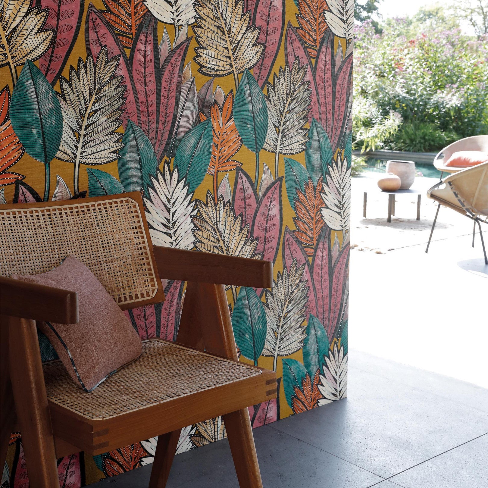 SABAL Structural Wallpaper with Plant Motif - SAFFRON