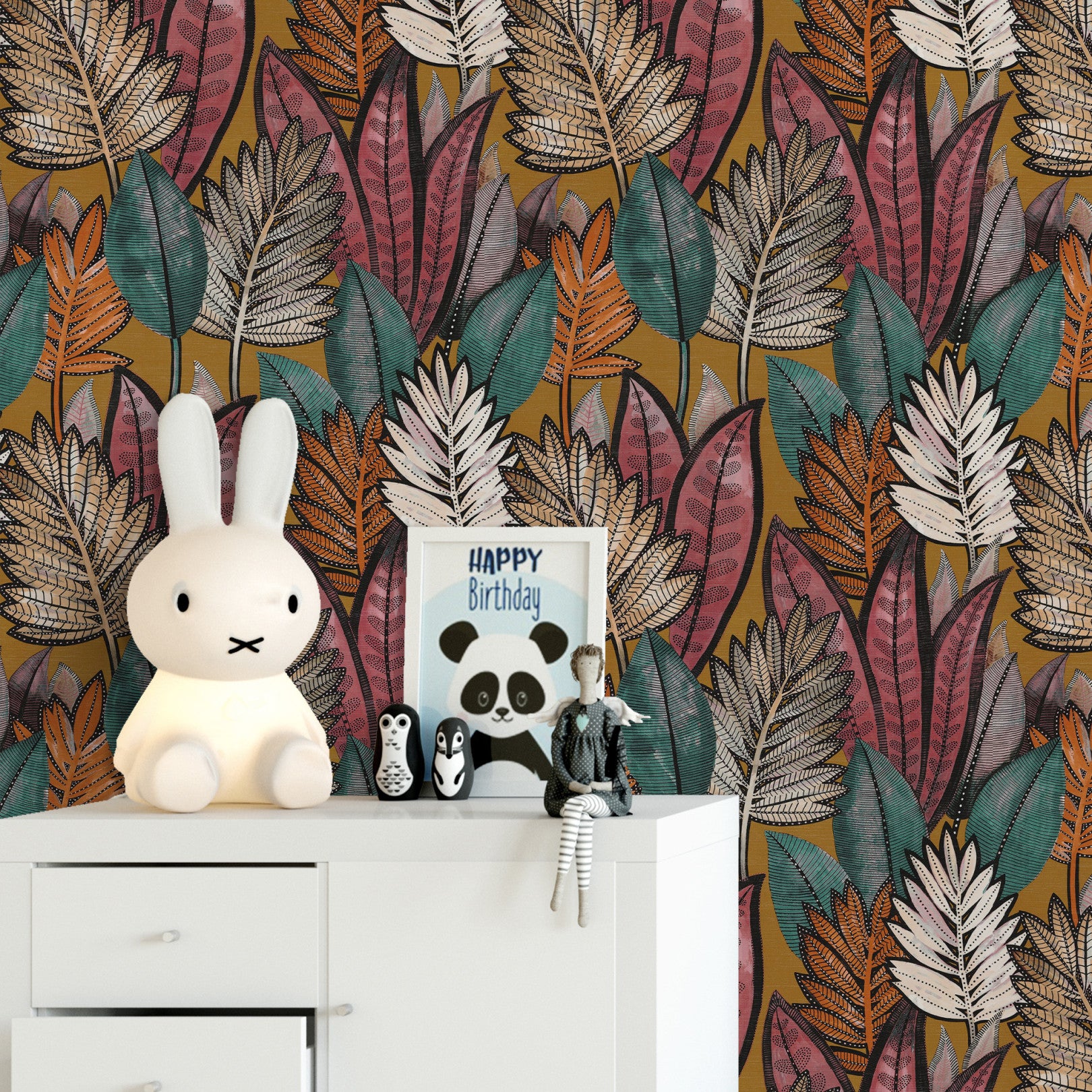 SABAL Structural Wallpaper with Plant Motif - SAFFRON