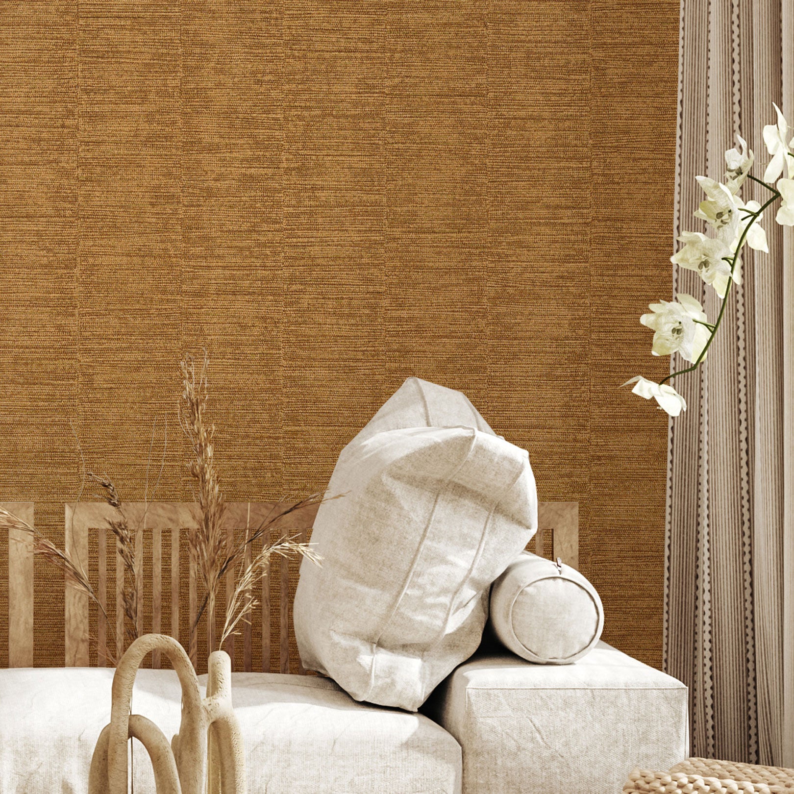 Metallic Textured Wallpaper in Stripes SCANDIUM - NOIR/DORE Gold with Black