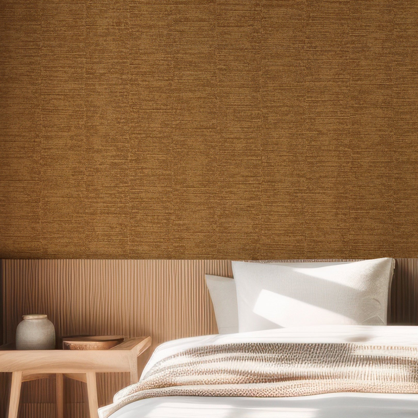 Metallic Textured Wallpaper in Stripes SCANDIUM - NOIR/DORE Gold with Black