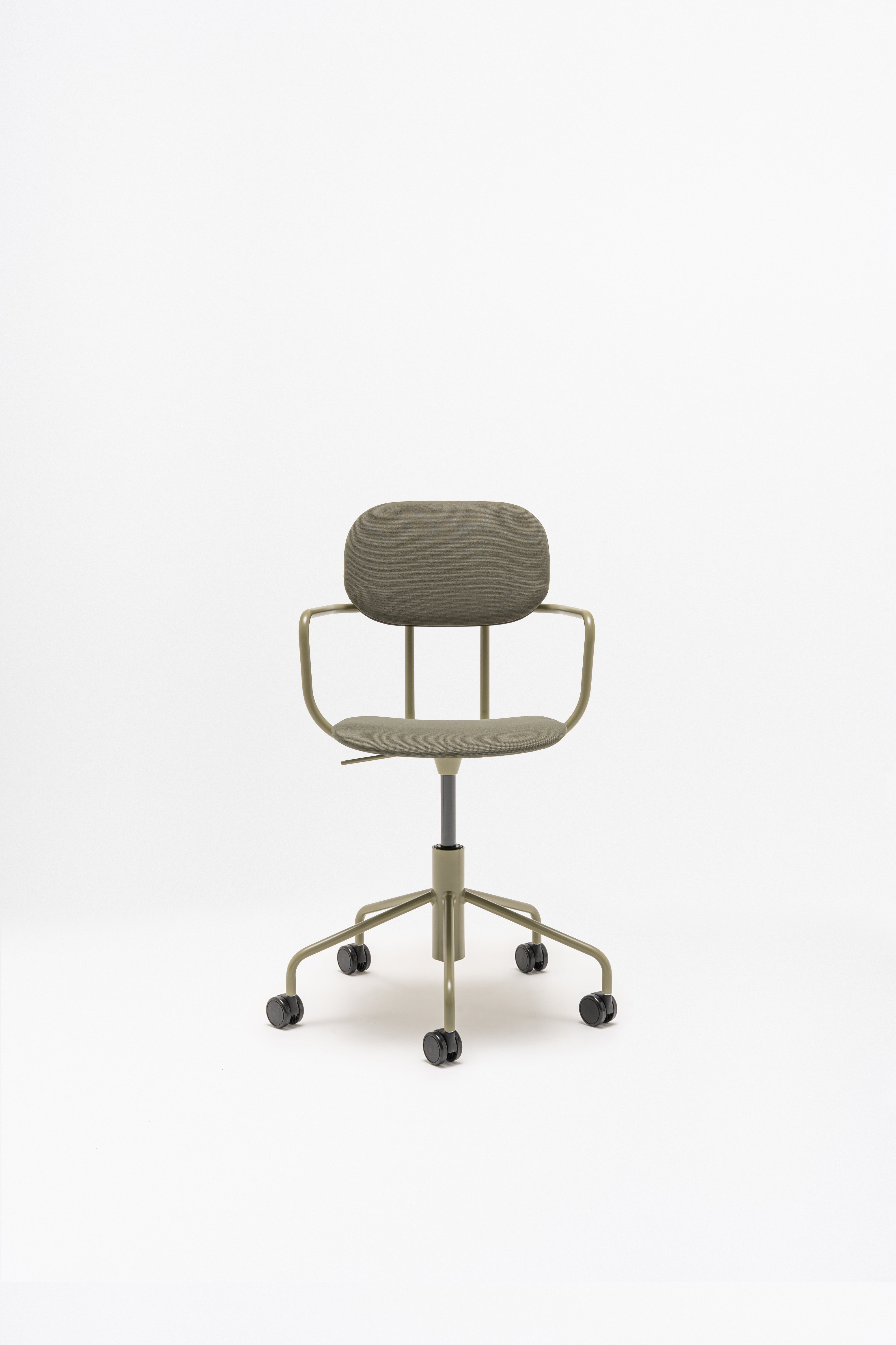 Office chair with adjustable New School base upholstered with wheels to the hard surface