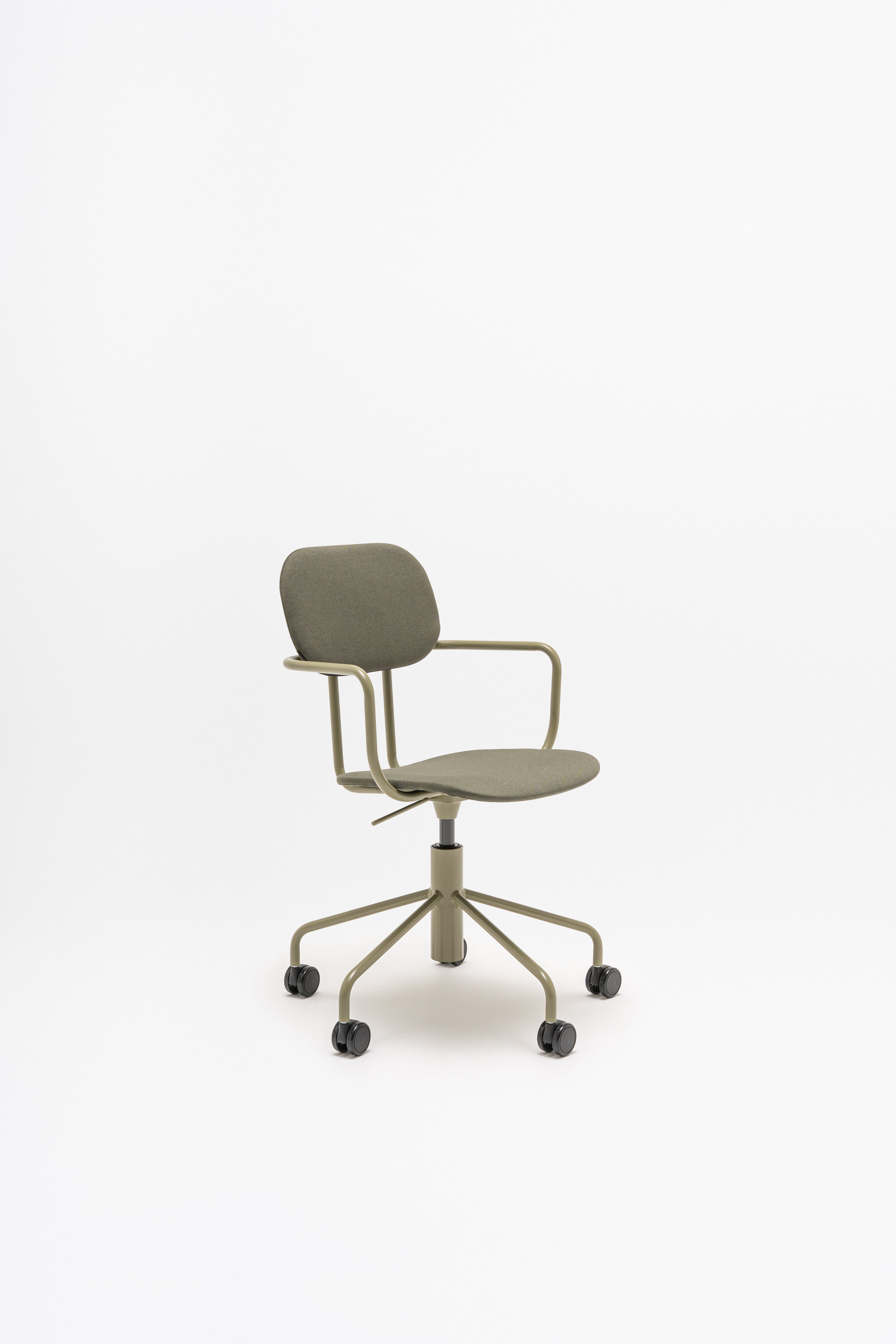 Office chair with adjustable New School base upholstered with wheels to the hard surface