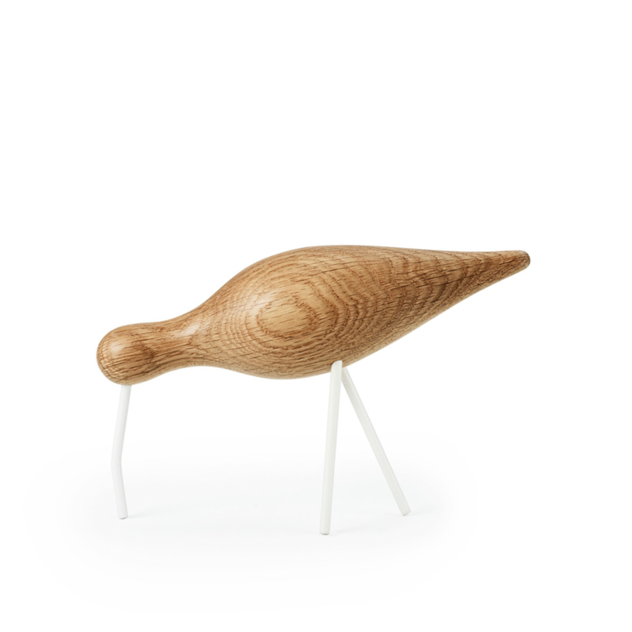 Shorebird oak figurine with white legs