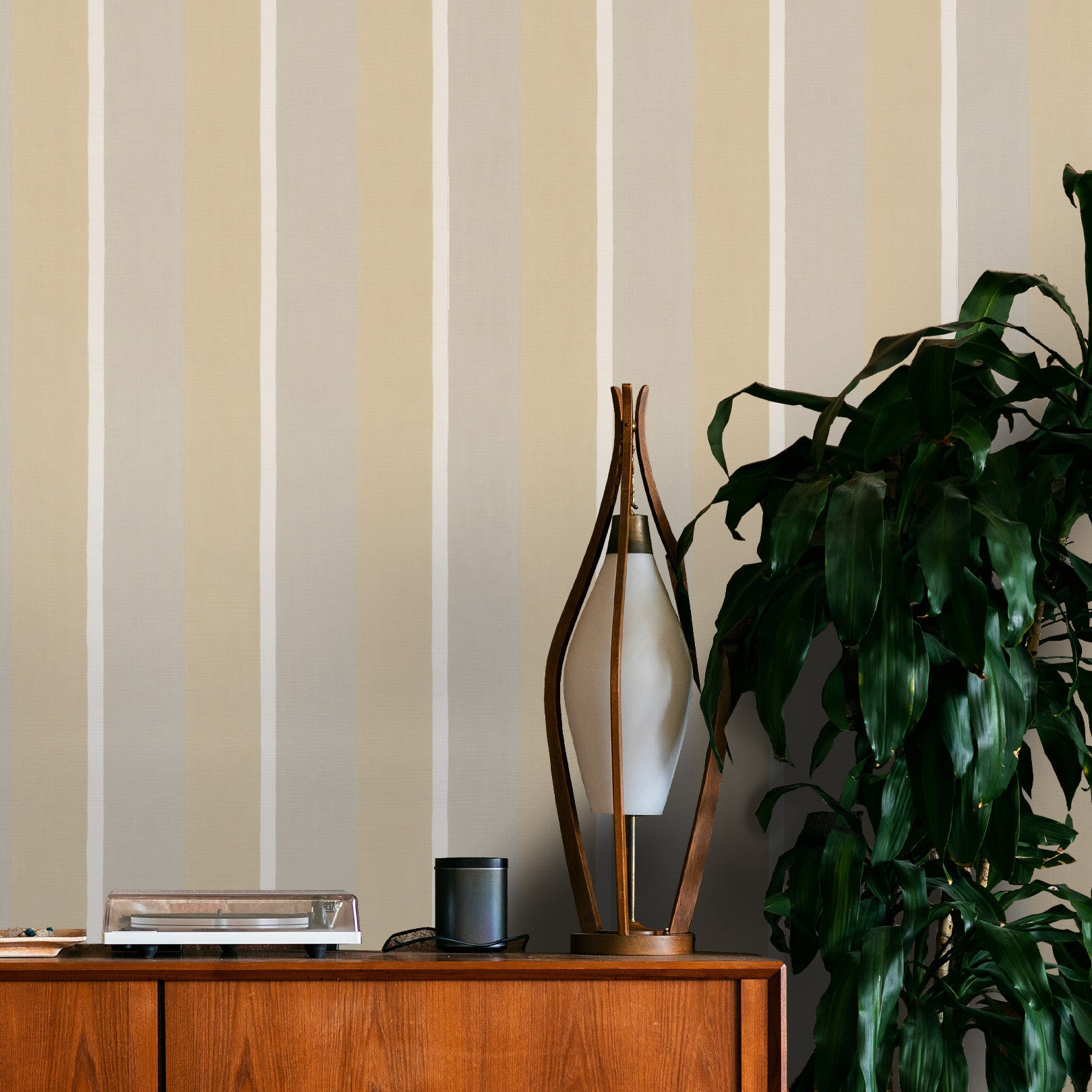 Structural wallpaper imitating striped canvas SINOPIA - TRAVERTINE/GRAY travertine with brown