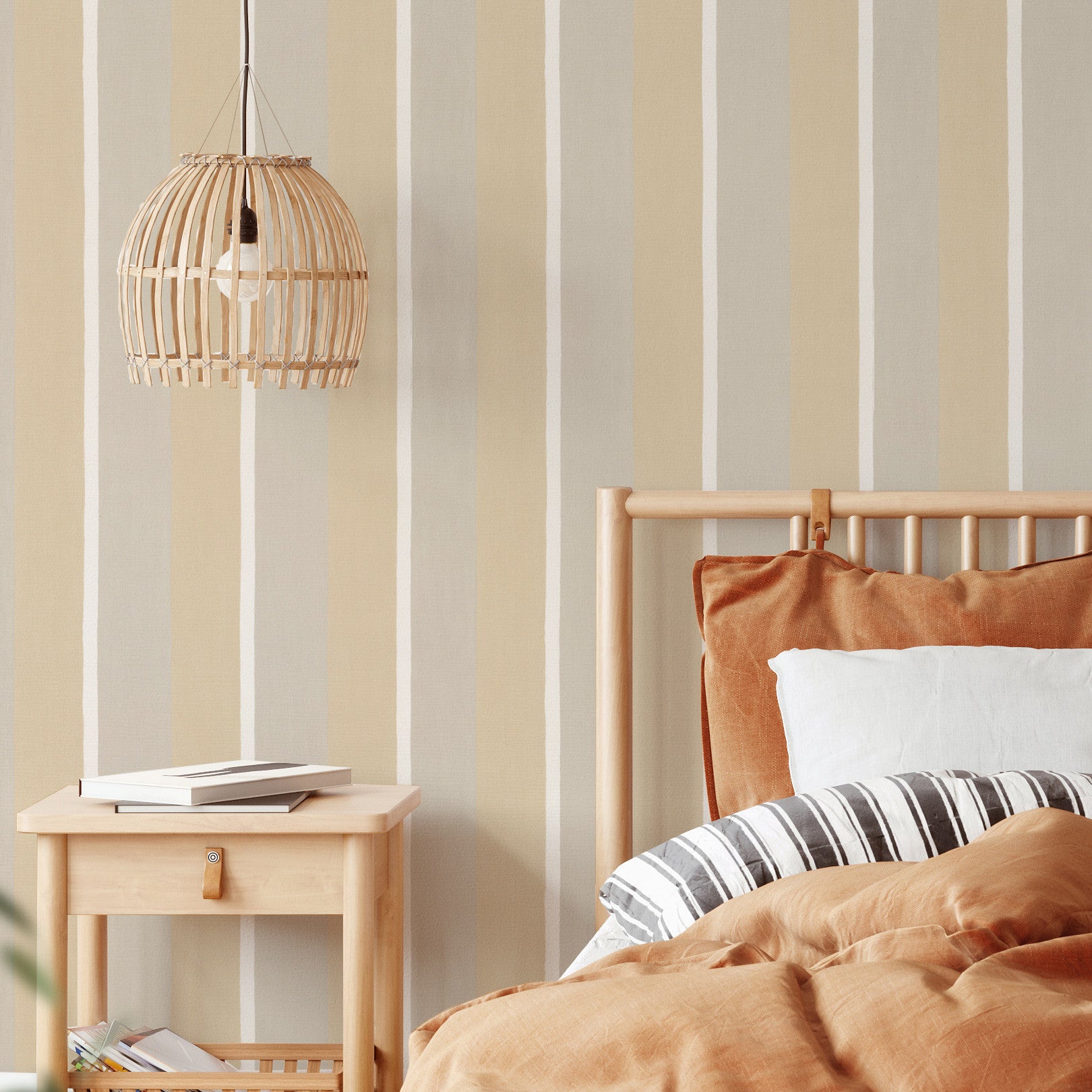 Structural wallpaper imitating striped canvas SINOPIA - TRAVERTINE/GRAY travertine with brown