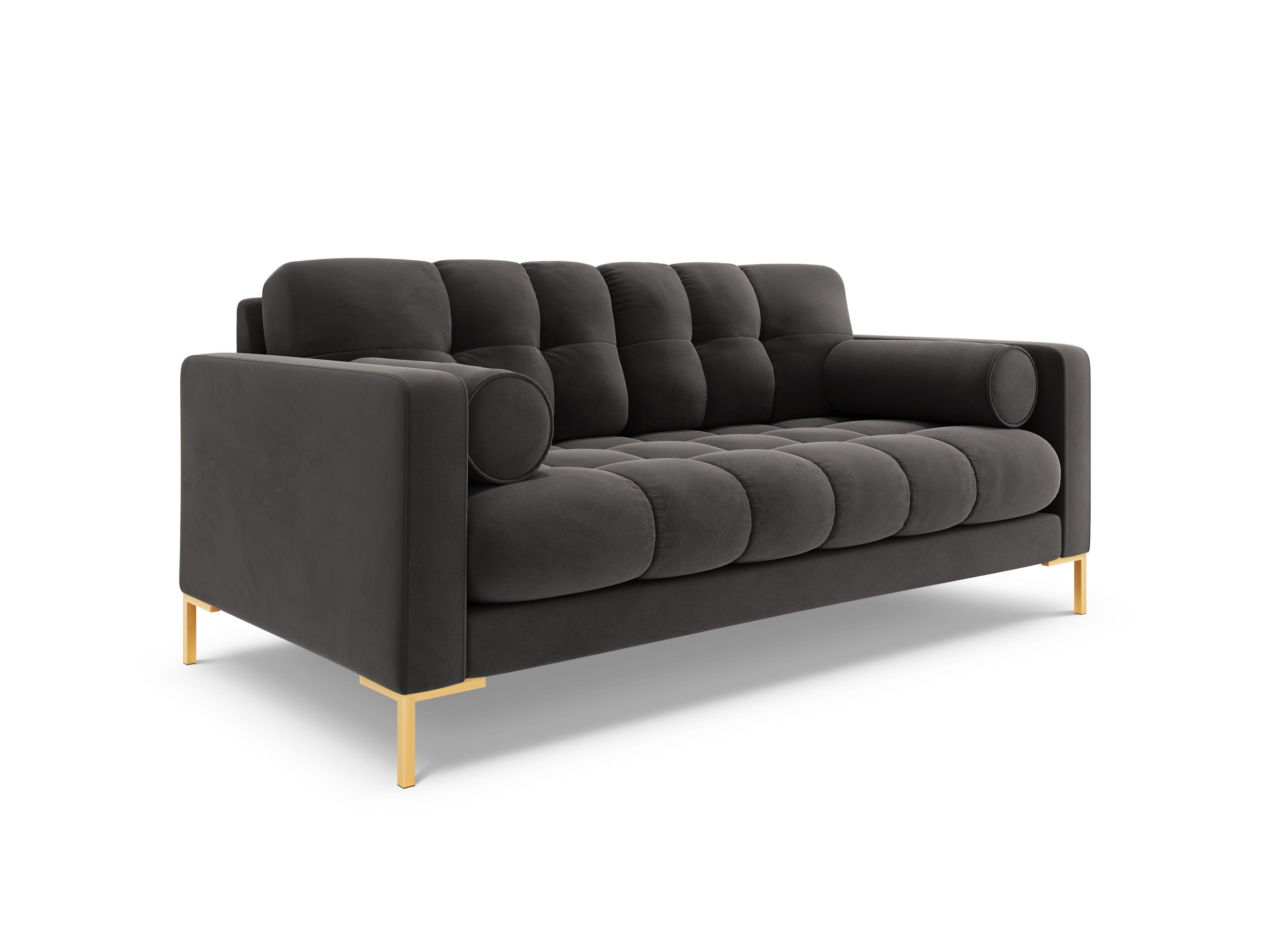 Sofa aksamitna 2-osobowa BALI ciemnoszary ze złotą podstawą Cosmopolitan Design    Eye on Design