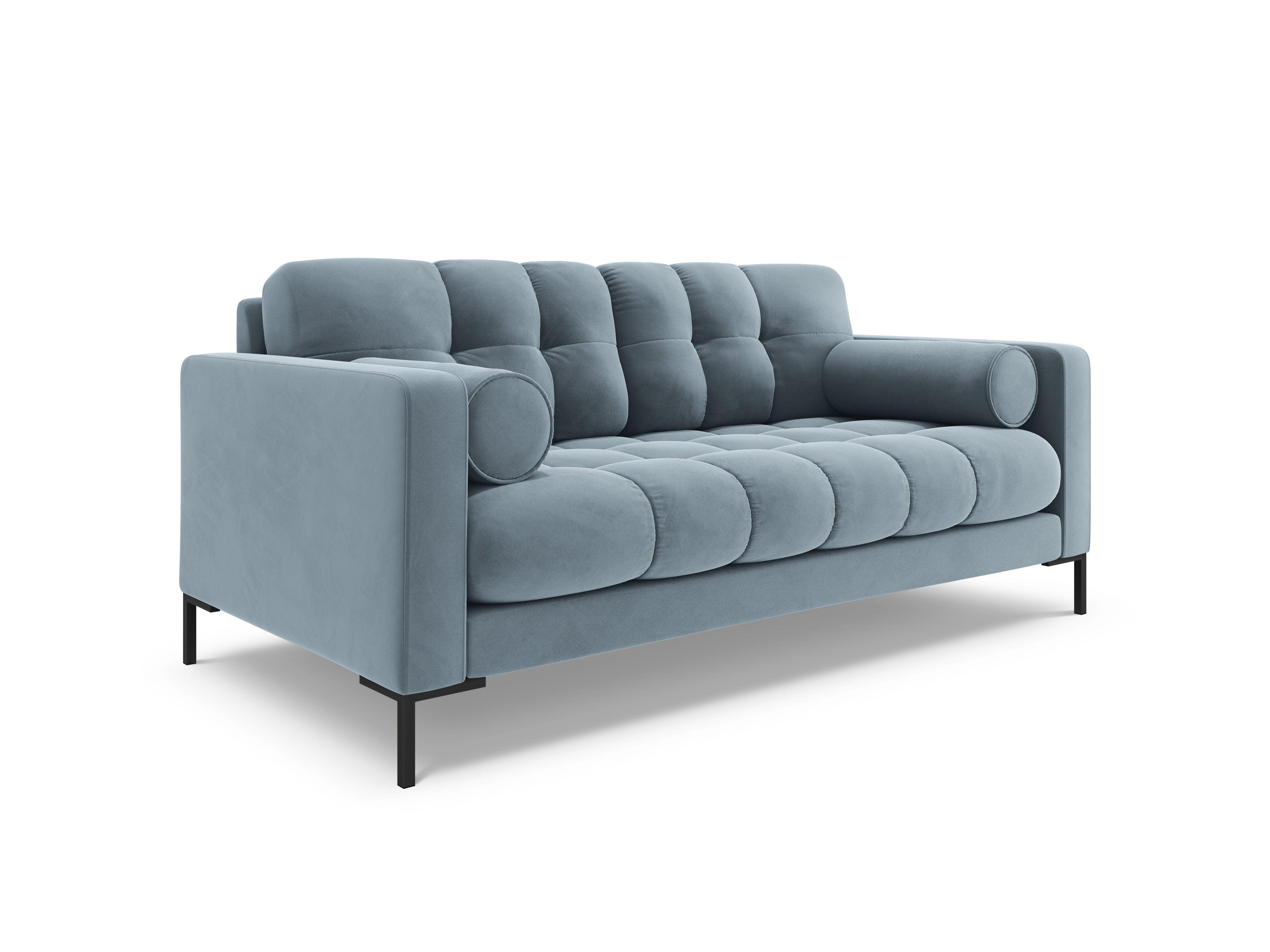 Sofa aksamitna 2-osobowa BALI jasnoniebieski z czarną podstawą Cosmopolitan Design    Eye on Design