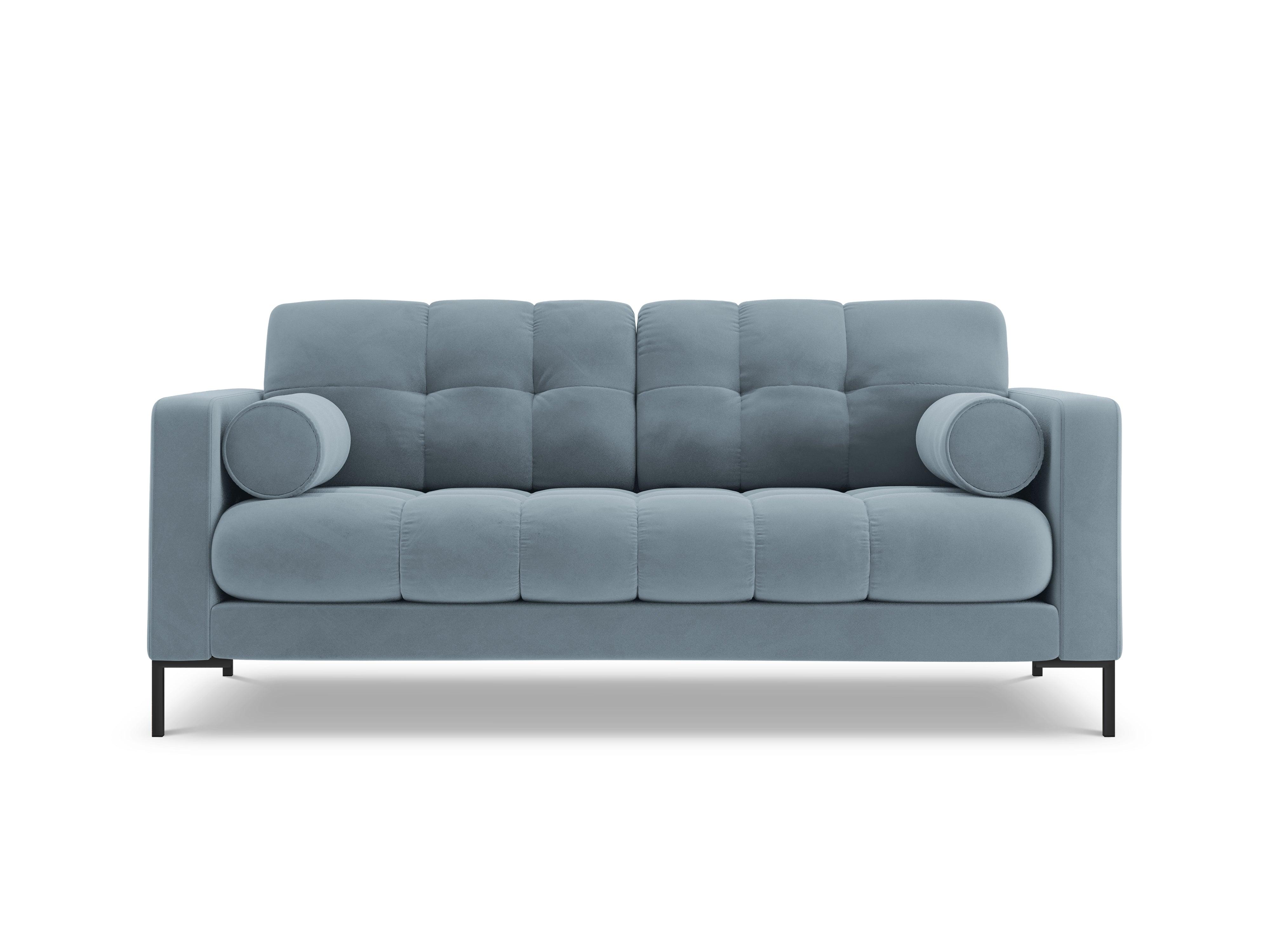 Sofa aksamitna 2-osobowa BALI jasnoniebieski z czarną podstawą Cosmopolitan Design    Eye on Design