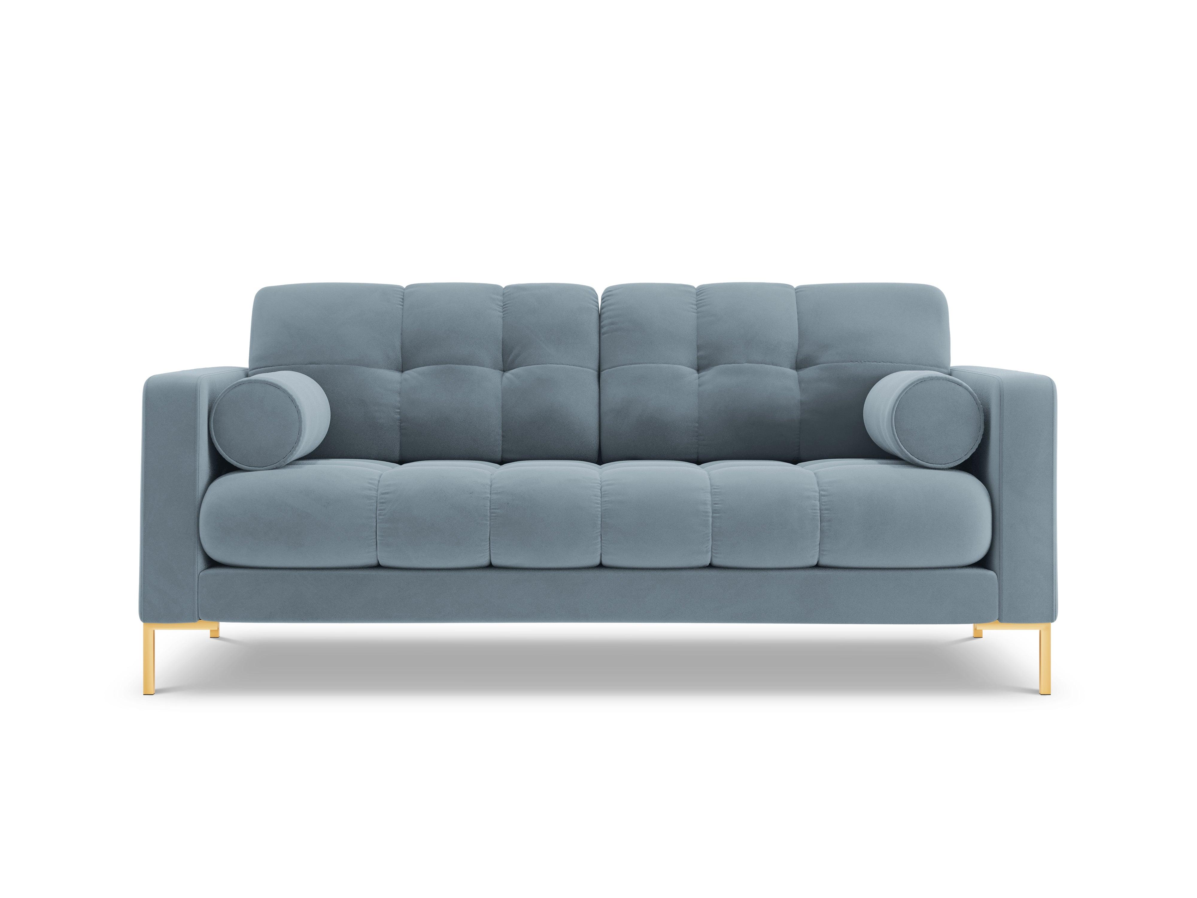 Sofa aksamitna 2-osobowa BALI jasnoniebieski ze złotą podstawą Cosmopolitan Design    Eye on Design