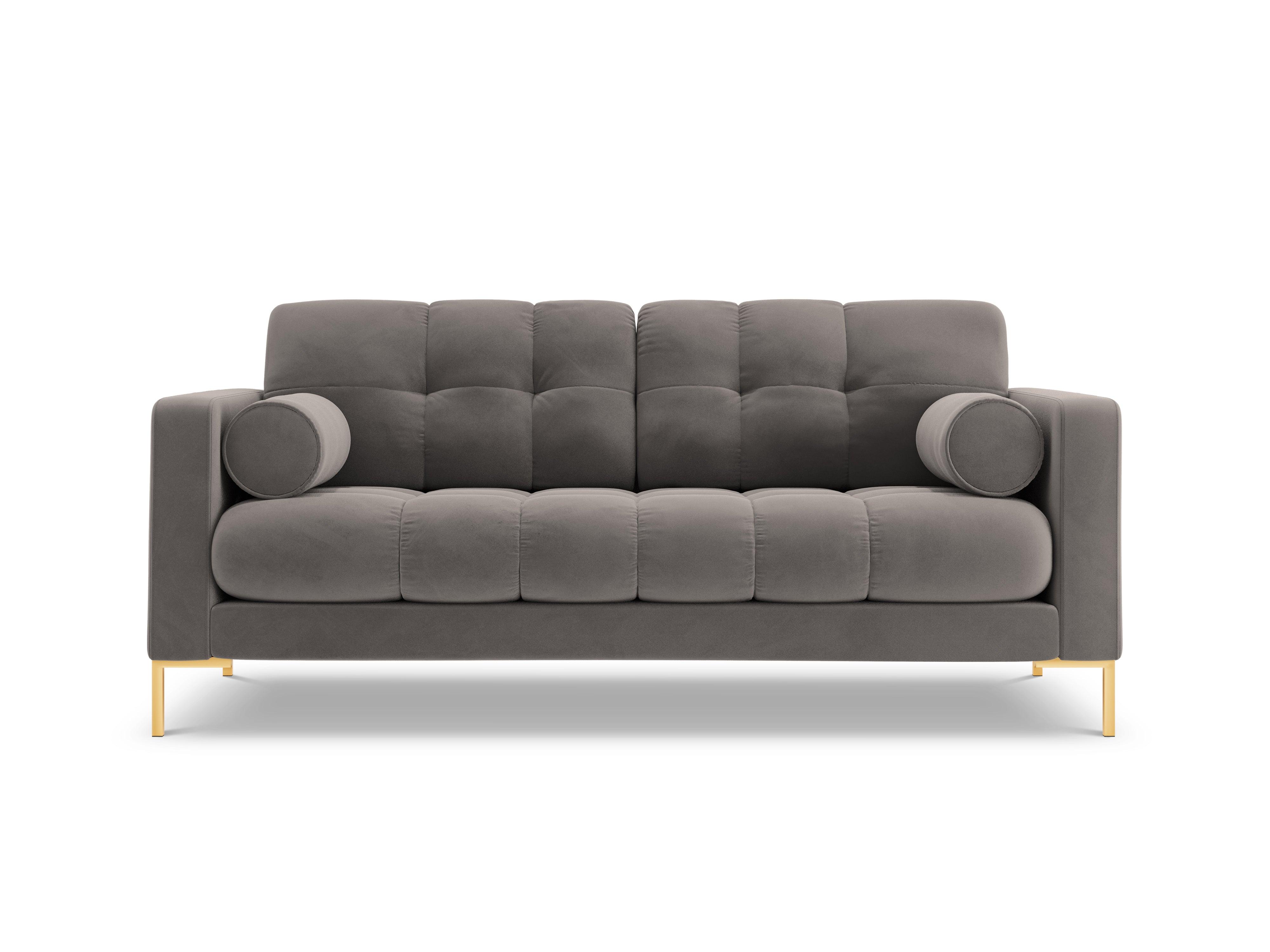 Sofa aksamitna 2-osobowa BALI jasnoszary ze złotą podstawą Cosmopolitan Design    Eye on Design