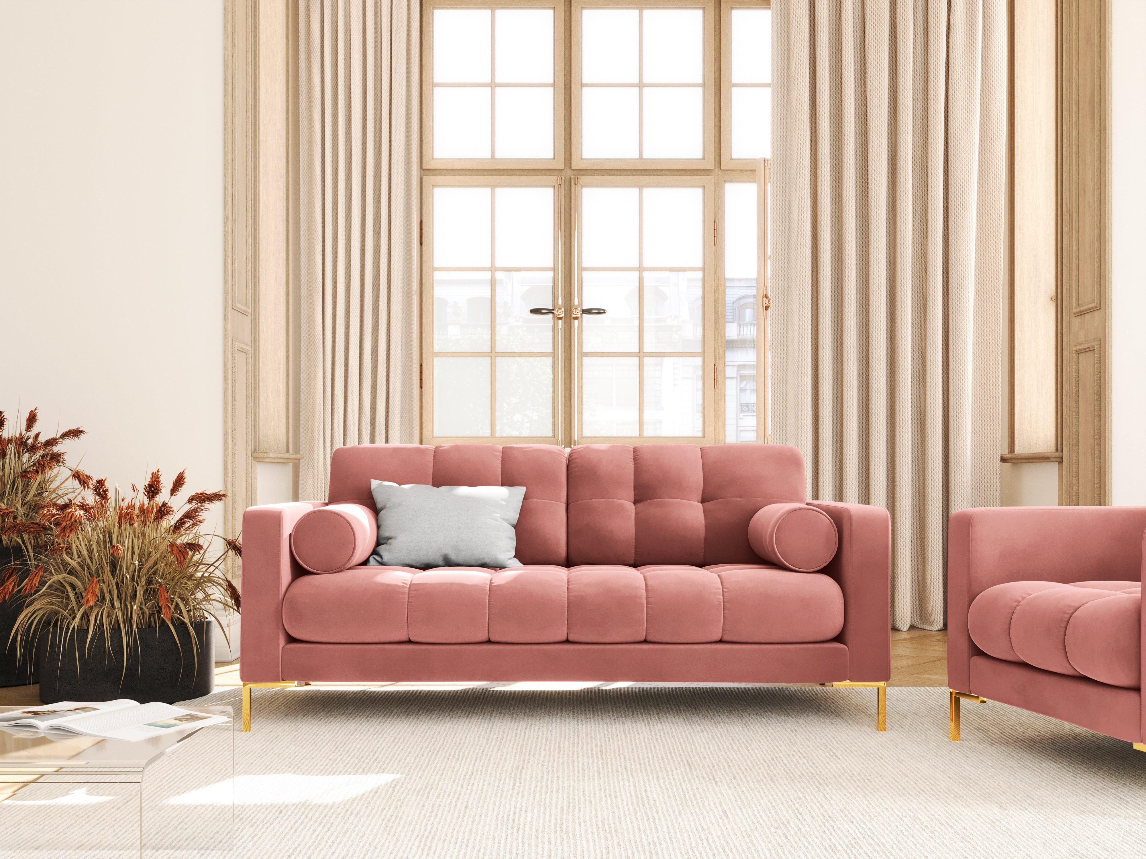 Sofa aksamitna 2-osobowa BALI różowy ze złotą podstawą Cosmopolitan Design    Eye on Design