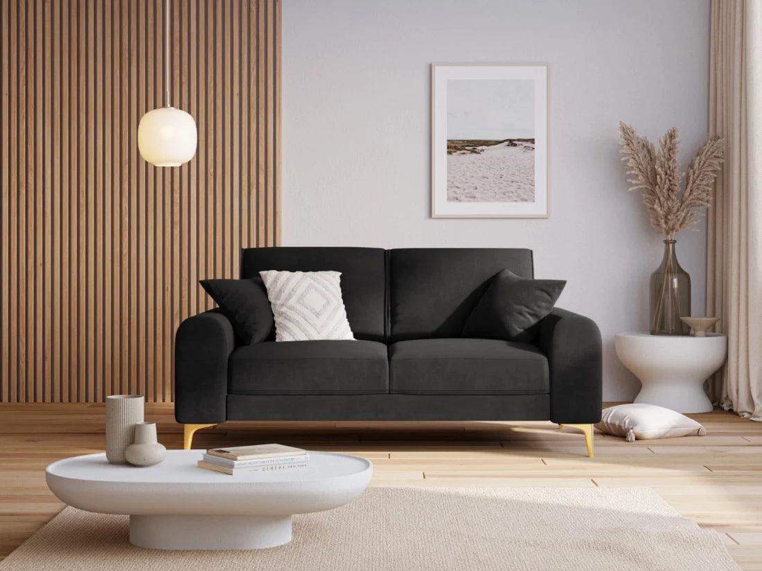 Sofa aksamitna 2-osobowa MADARA ciemnoszary ze złotą podstawą Mazzini Sofas    Eye on Design