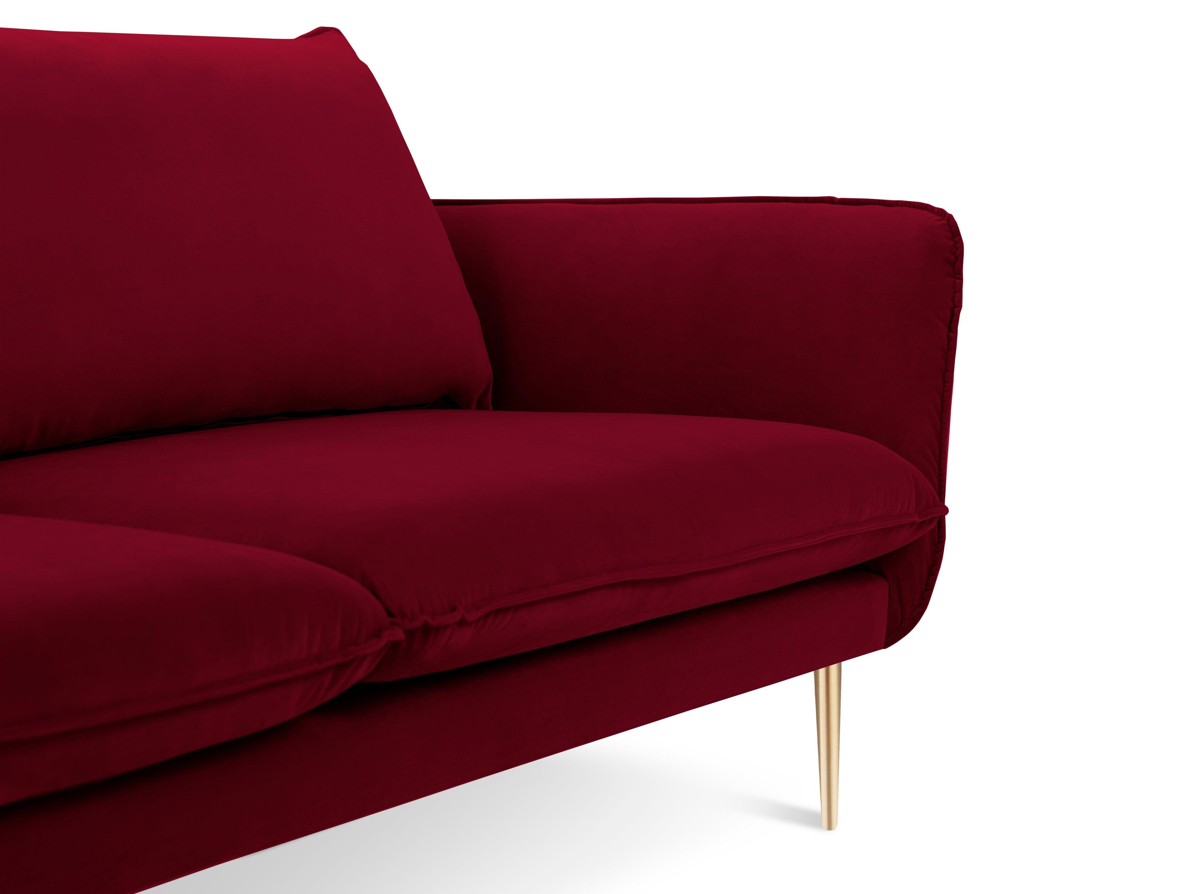 Sofa aksamitna 2-osobowa VIENNA bordowy ze złotą podstawą Cosmopolitan Design    Eye on Design