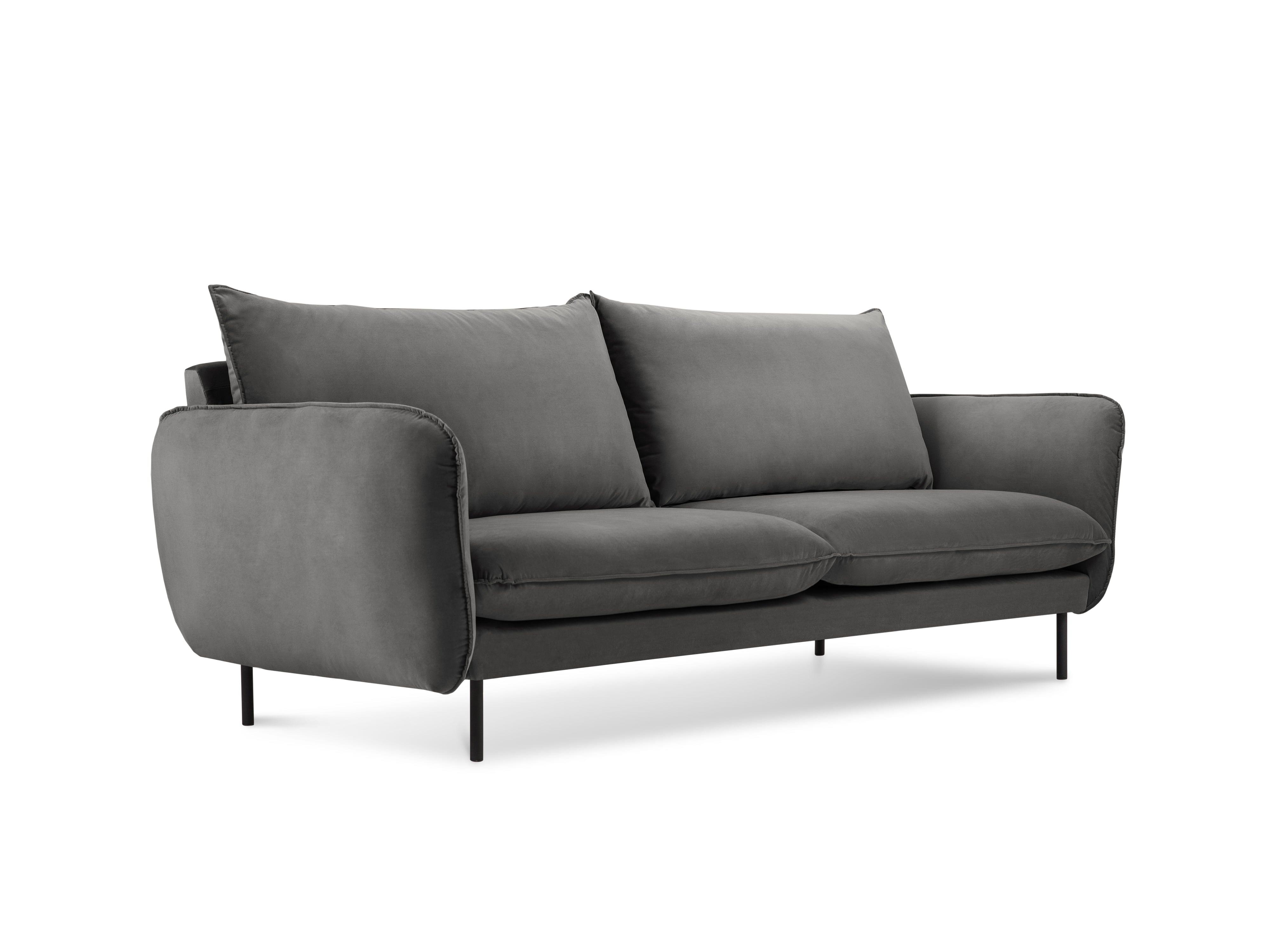 Sofa aksamitna 2-osobowa VIENNA ciemnoszary z czarną podstawą Cosmopolitan Design    Eye on Design