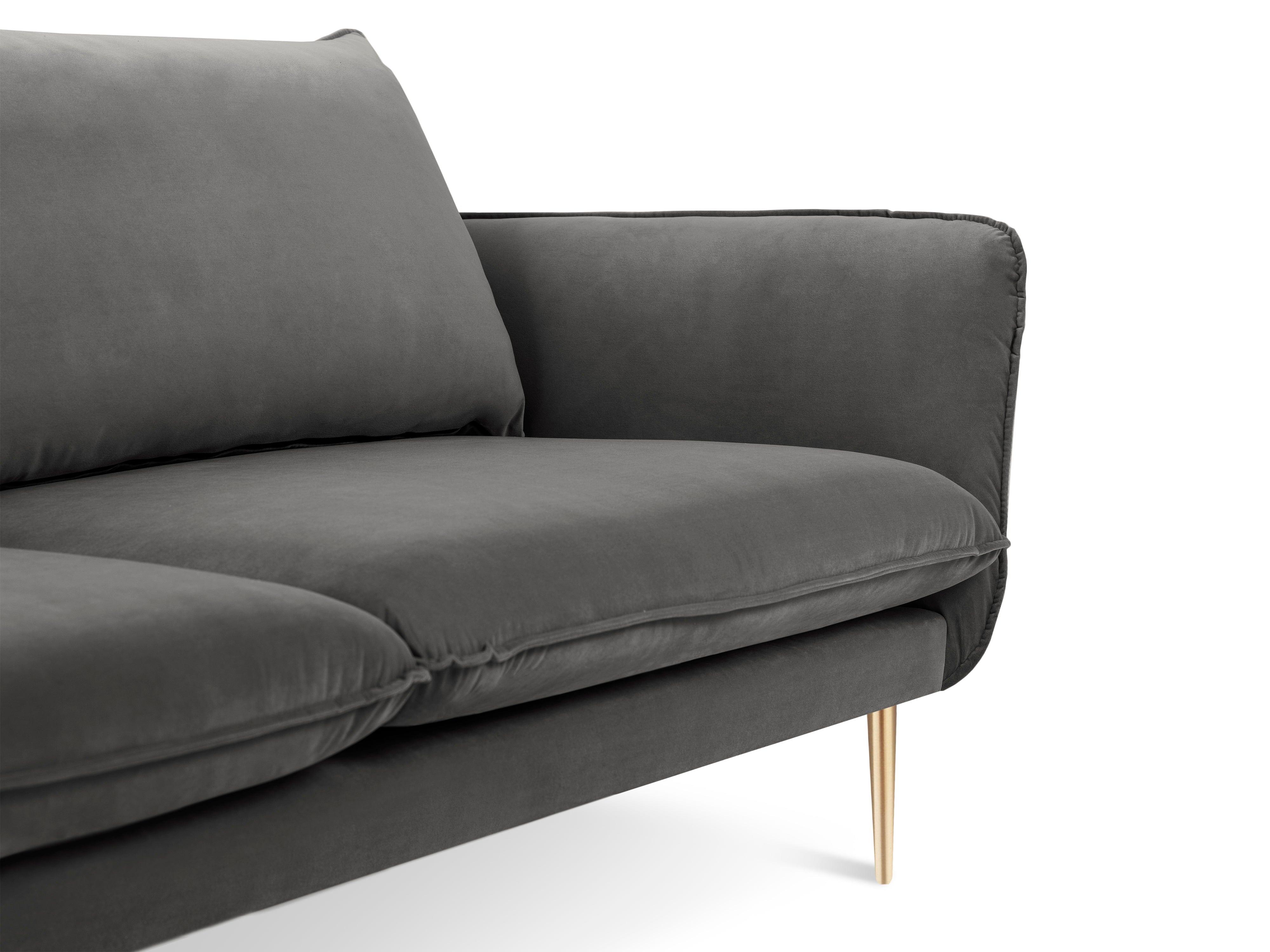 Sofa aksamitna 2-osobowa VIENNA ciemnoszary ze złotą podstawą Cosmopolitan Design    Eye on Design