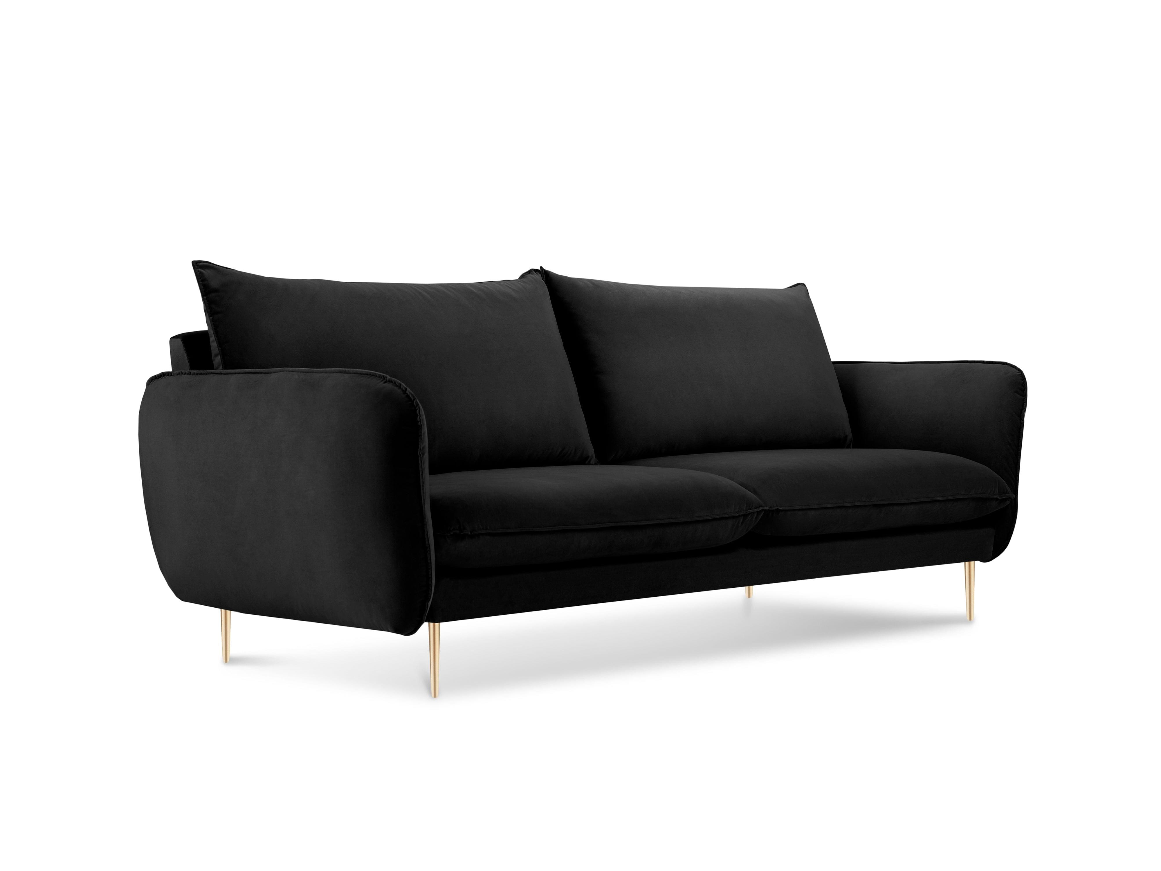 Sofa aksamitna 2-osobowa VIENNA czarny ze złotą podstawą Cosmopolitan Design    Eye on Design