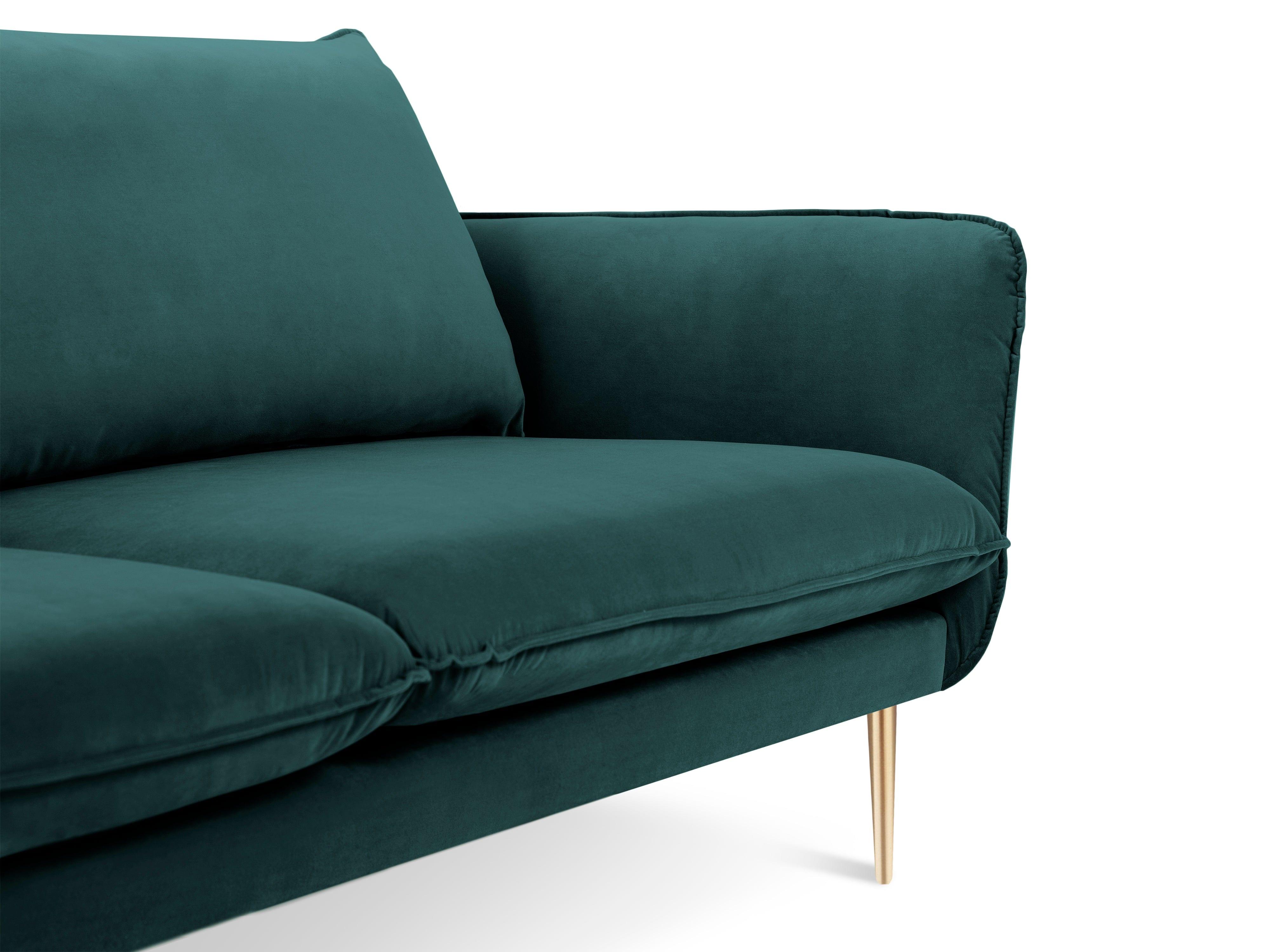 Sofa aksamitna 2-osobowa VIENNA morski ze złotą podstawą Cosmopolitan Design    Eye on Design