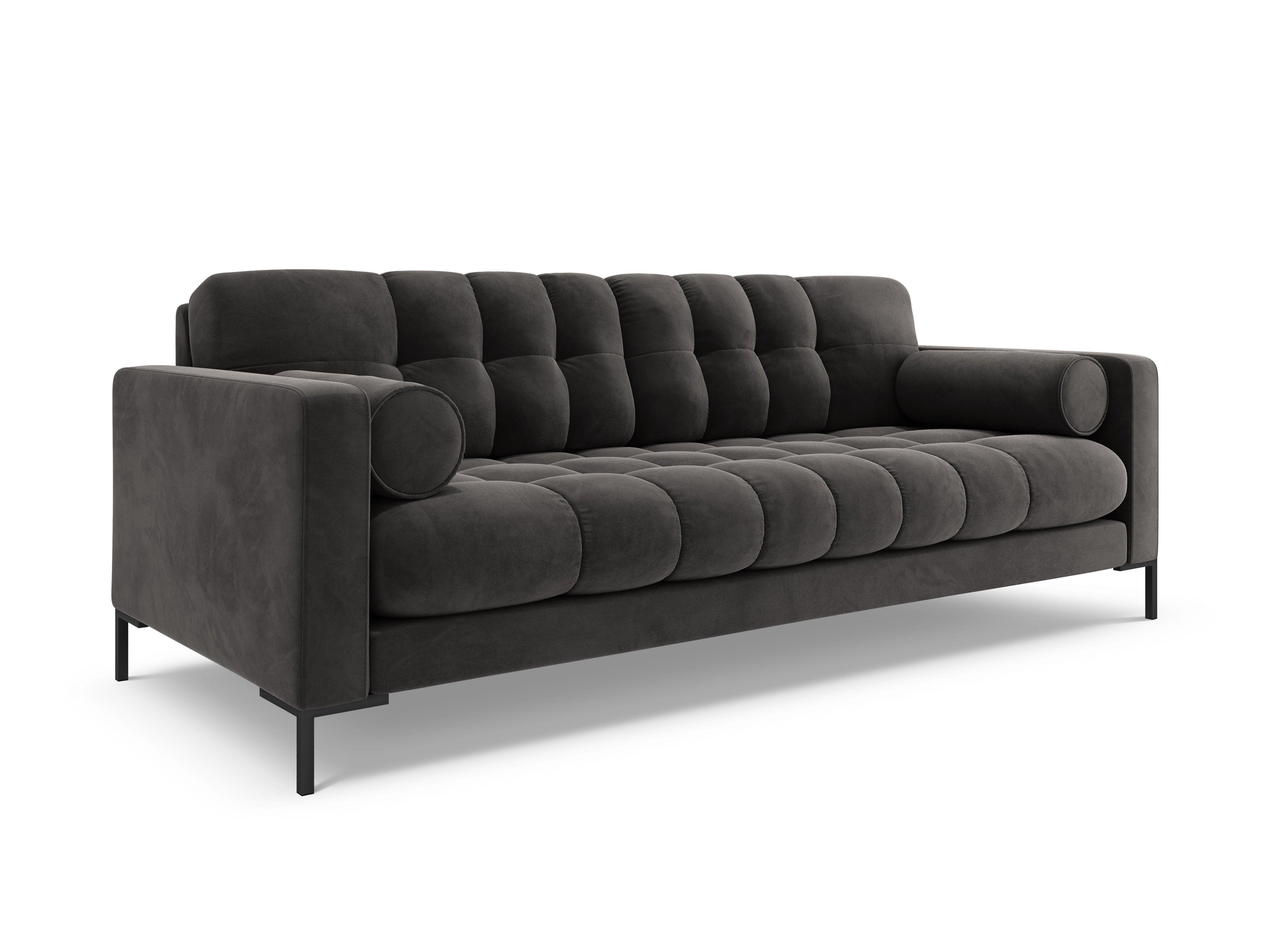 Sofa aksamitna 3-osobowa BALI ciemnoszary z czarną podstawą Cosmopolitan Design    Eye on Design