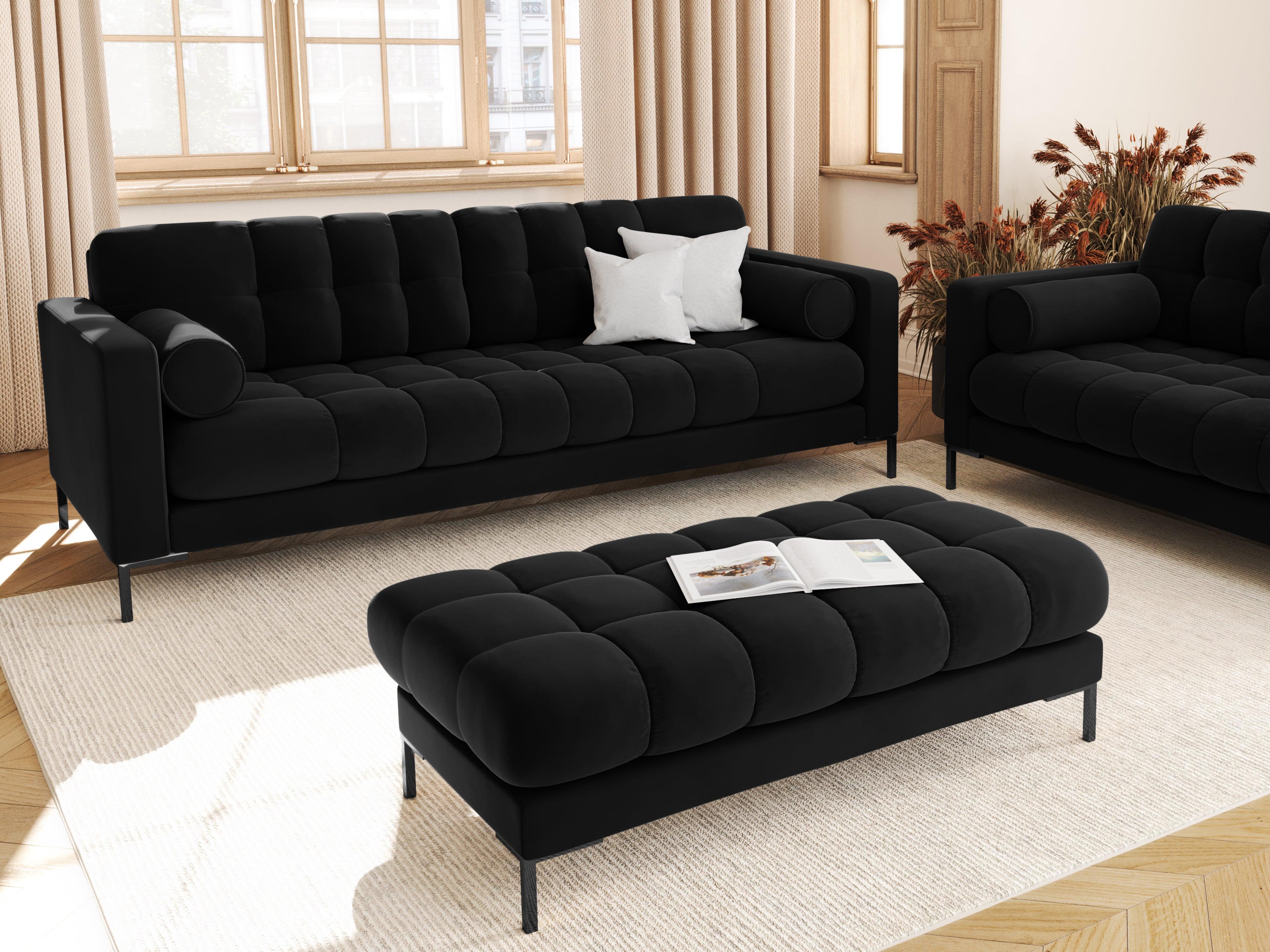 Sofa aksamitna 3-osobowa BALI czarny z czarną podstawą Cosmopolitan Design    Eye on Design