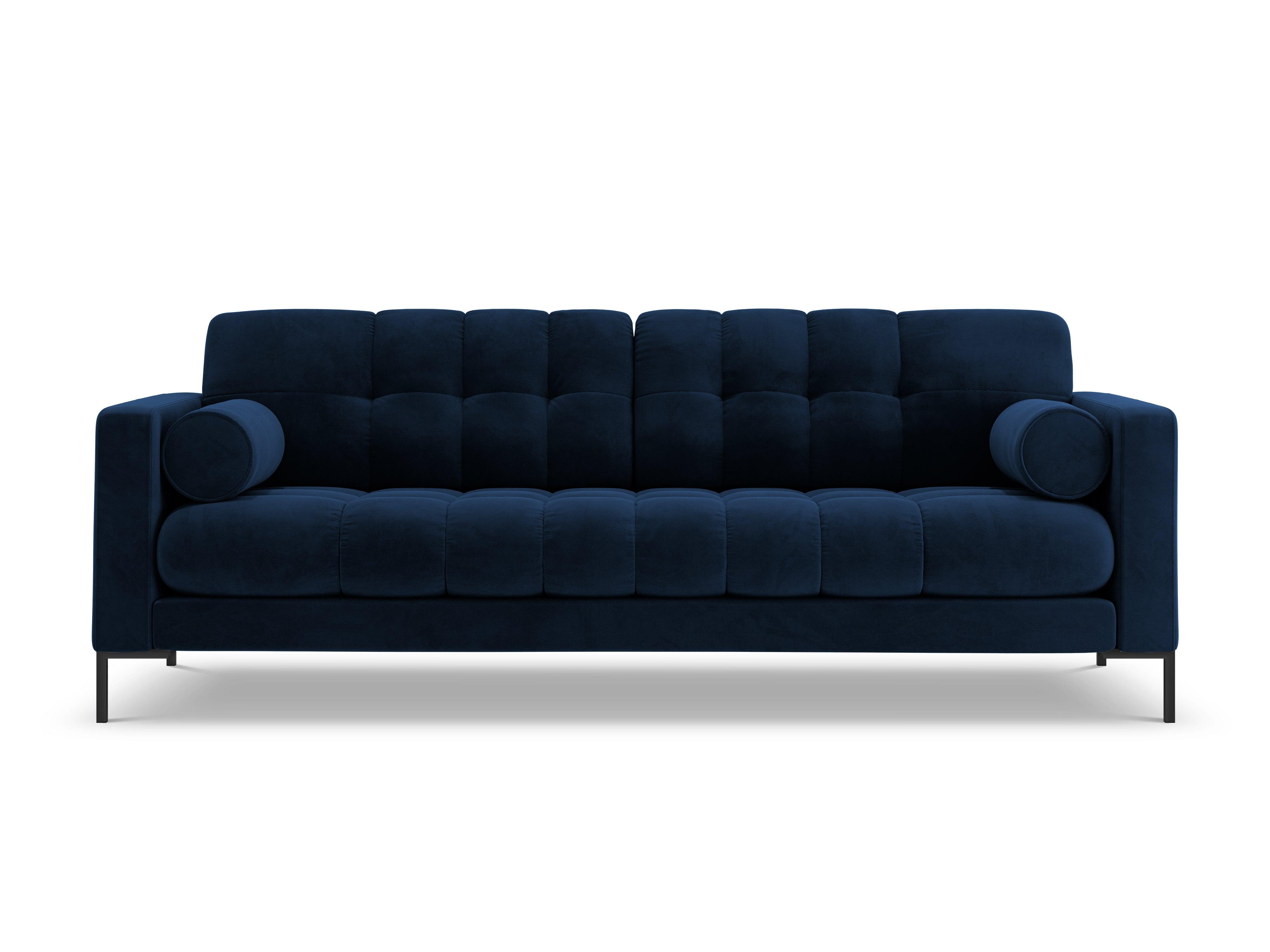 Sofa aksamitna 3-osobowa BALI granat królewski z czarną podstawą Cosmopolitan Design    Eye on Design