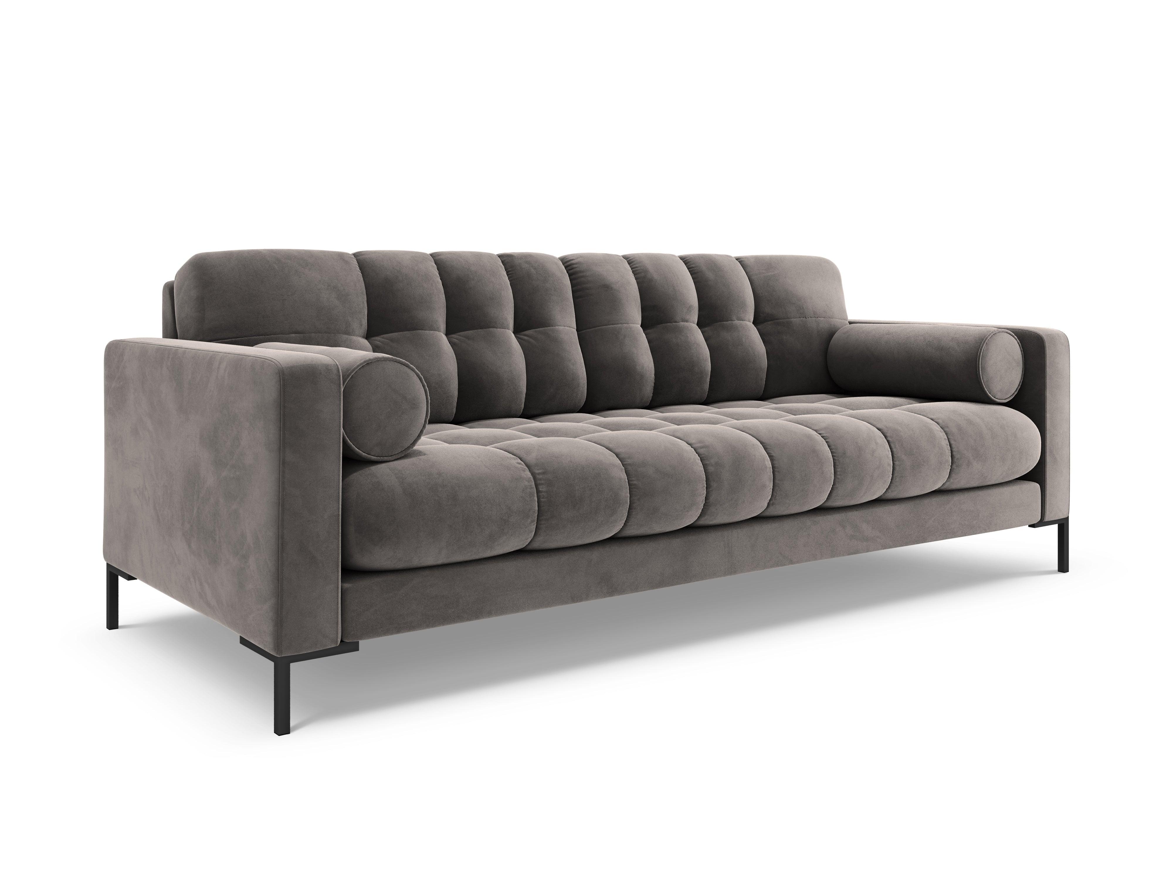 Sofa aksamitna 3-osobowa BALI jasnoszary z czarną podstawą Cosmopolitan Design    Eye on Design