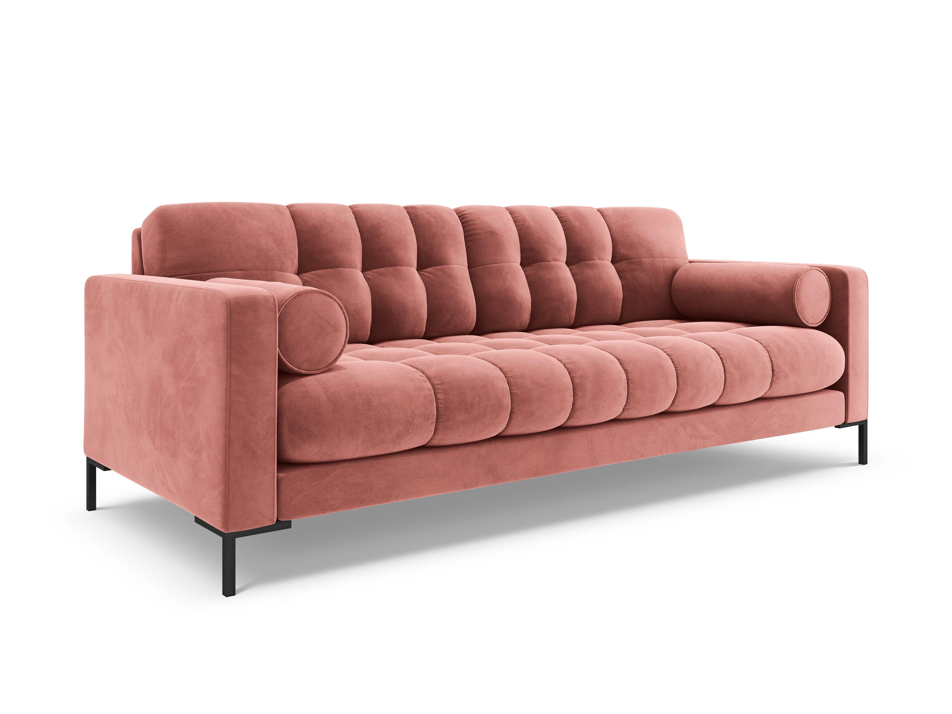 Sofa aksamitna 3-osobowa BALI różowy z czarną podstawą Cosmopolitan Design    Eye on Design