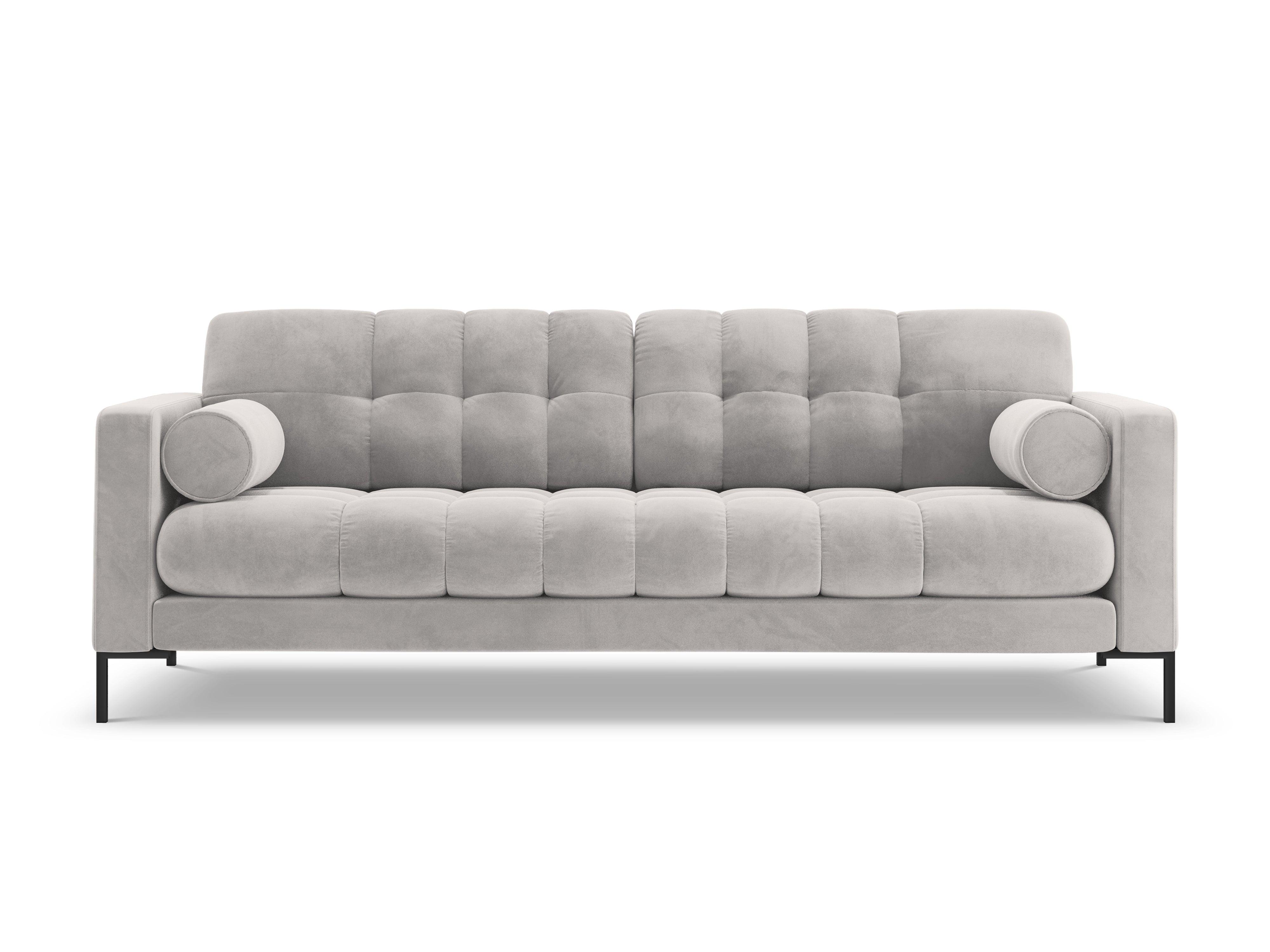 Sofa aksamitna 3-osobowa BALI srebrny z czarną podstawą Cosmopolitan Design    Eye on Design