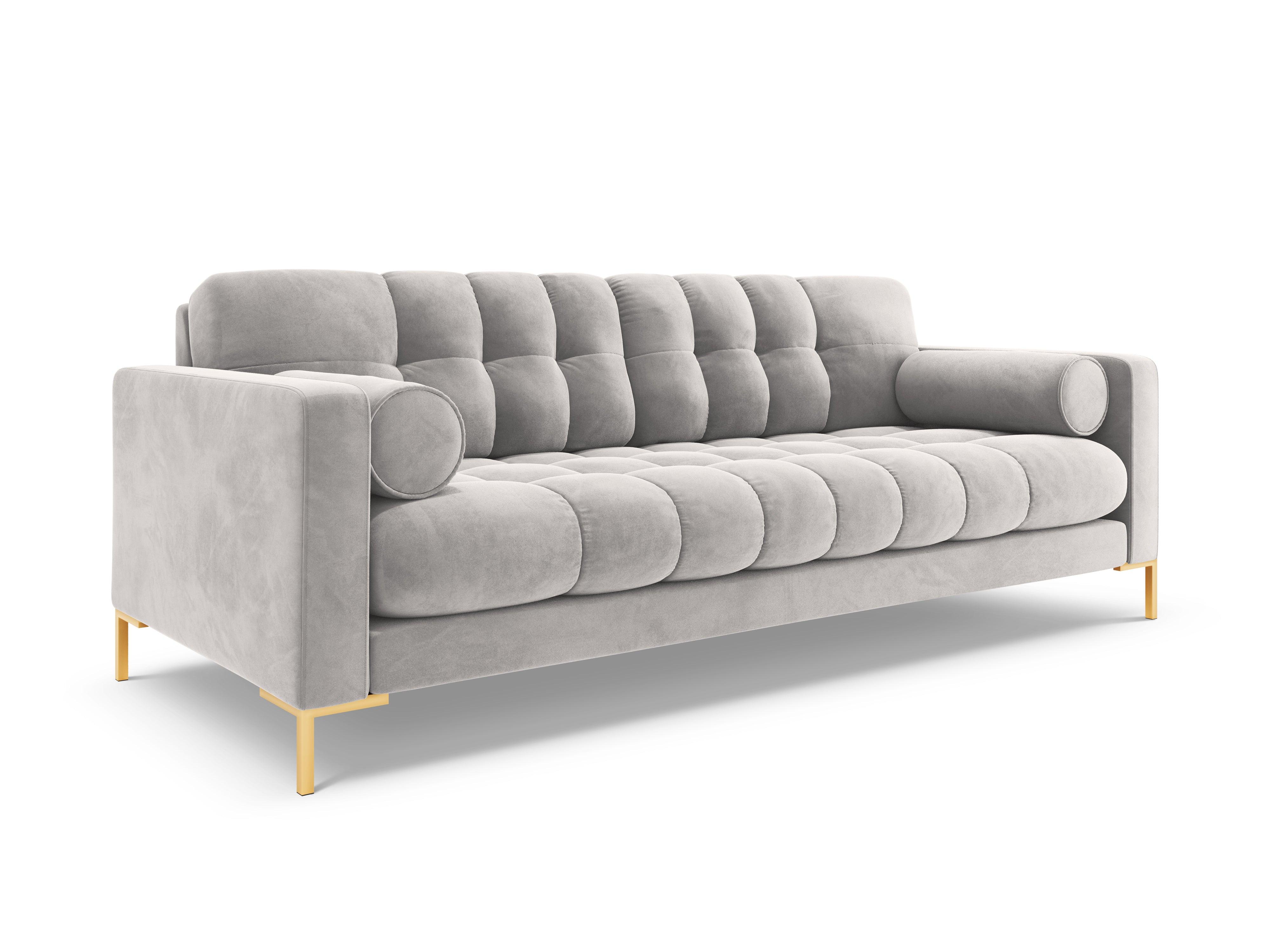 Sofa aksamitna 3-osobowa BALI srebrny ze złotą podstawą Cosmopolitan Design    Eye on Design