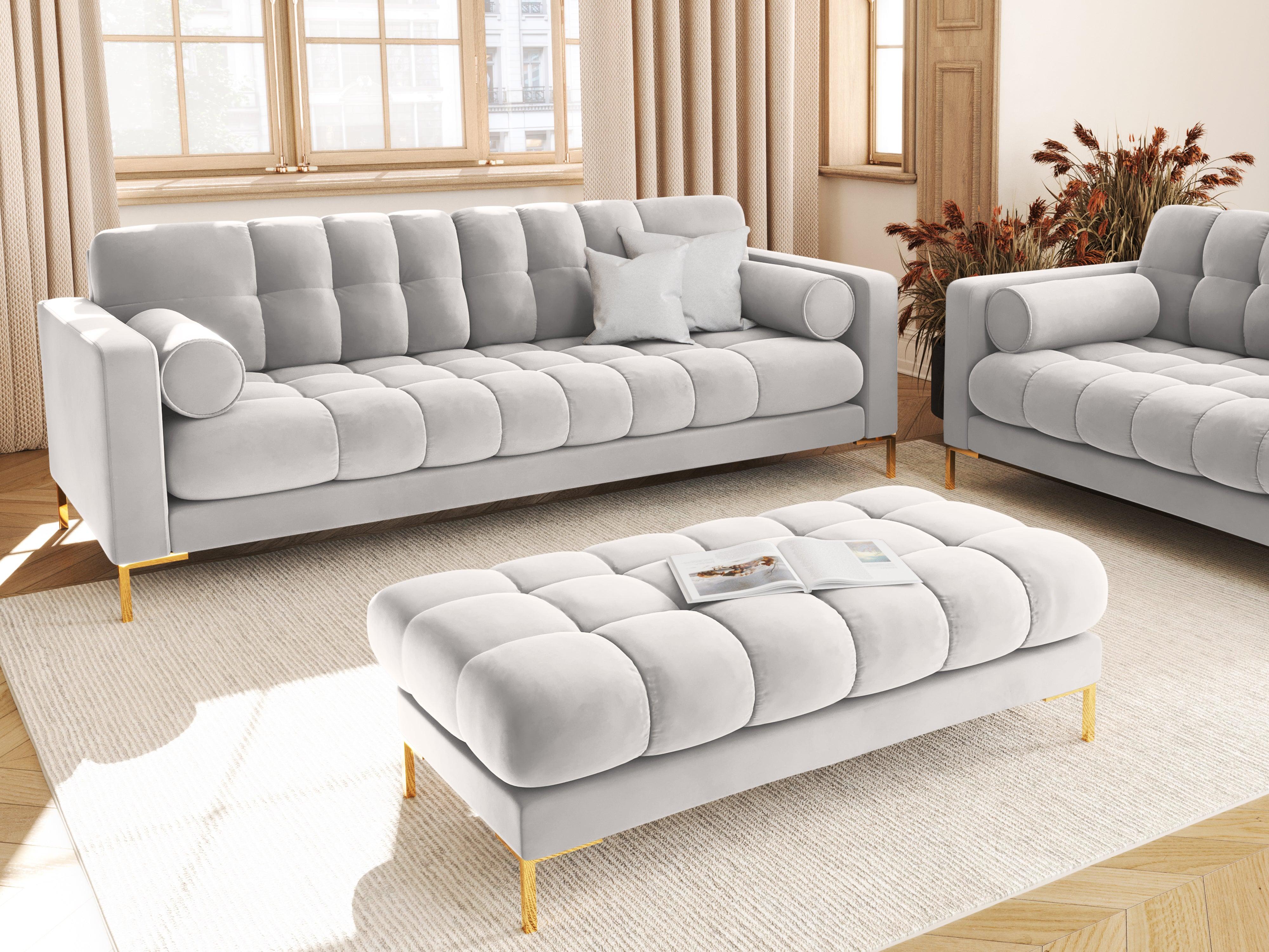 Sofa aksamitna 3-osobowa BALI srebrny ze złotą podstawą Cosmopolitan Design    Eye on Design