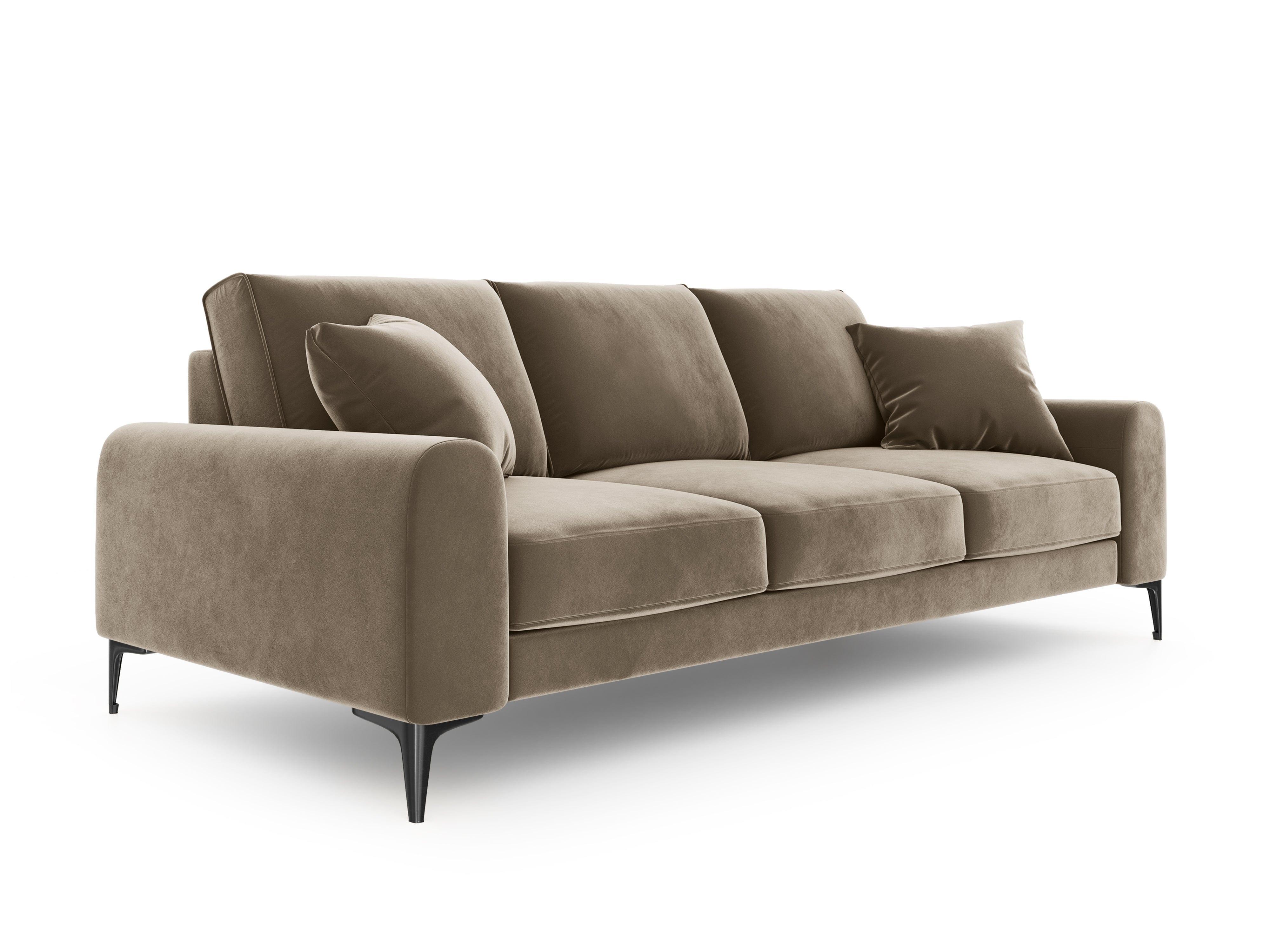 Sofa aksamitna 3-osobowa MADARA cappuccino z czarną podstawą Mazzini Sofas    Eye on Design