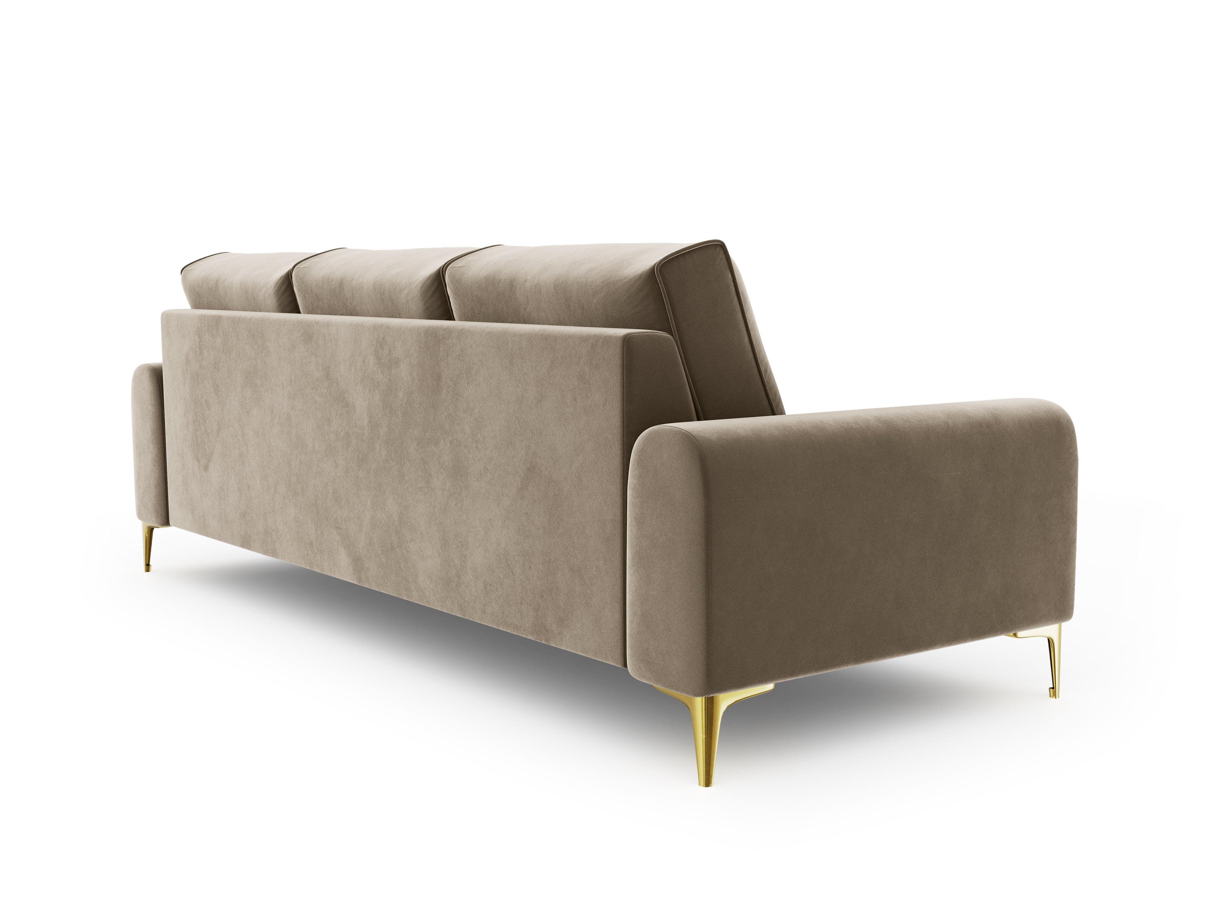 Sofa aksamitna 3-osobowa MADARA cappuccino ze złotą podstawą Mazzini Sofas    Eye on Design